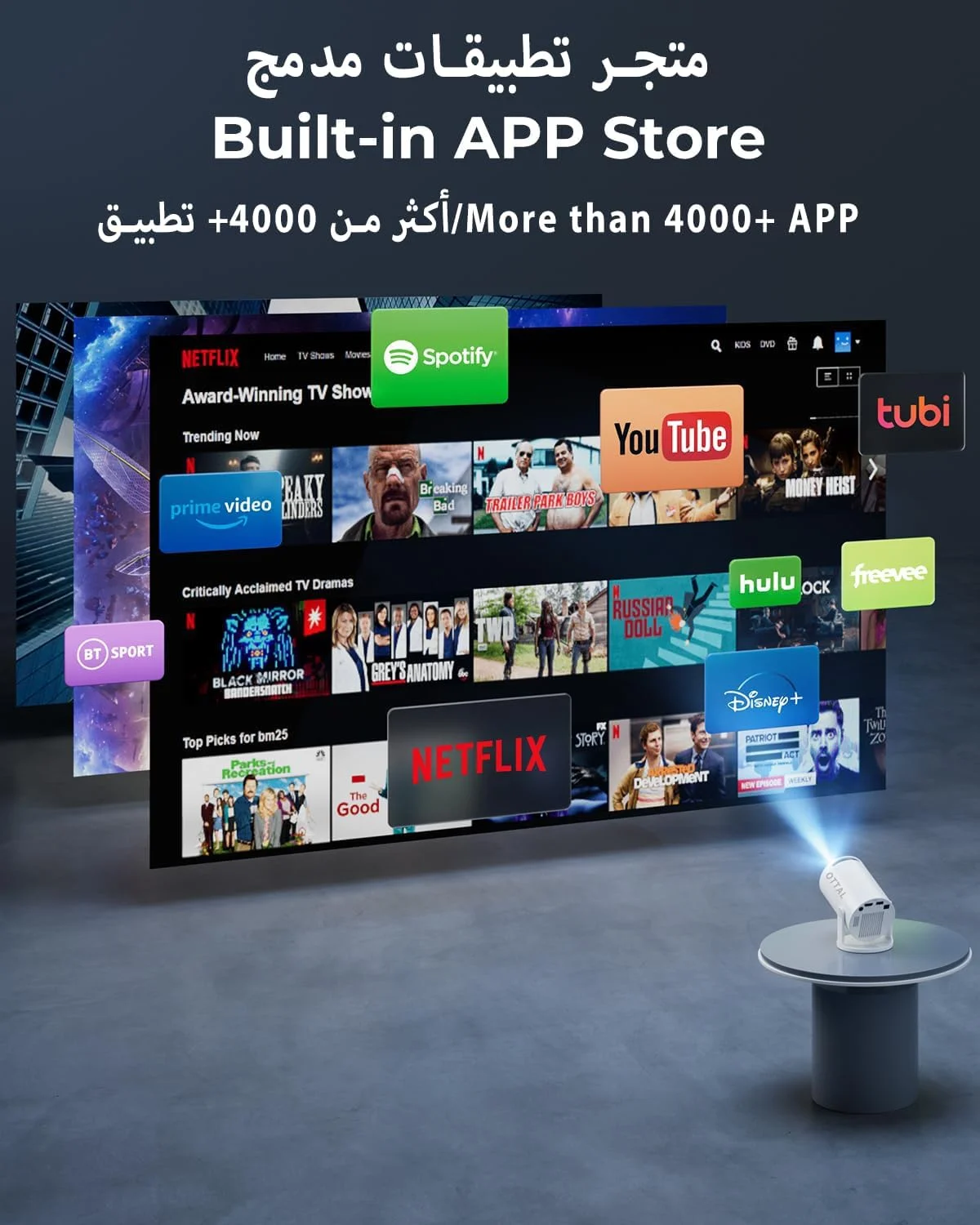 پروژکتور مینی HY300 Pro+ ارتقا یافته جدید با وای فای و بلوتوث، برنامه های داخلی، پروژکتور هوشمند قابل حمل با چرخش 180 درجه، کیستون اتوماتیک، پشتیبانی از 4K، سازگار با HDMI/USB/TV Stick/تلفن/لپ تاپ پروژکتور مینی HY300 Pro+ ارتقا یافته جدید با وای فای و بلوتوث، برنامه های داخلی، پروژکتور هوشمند قابل حمل با چرخش 180 درجه، کیستون اتوماتیک، پشتیبانی از 4K، سازگار با HDMI/USB/TV Stick/تلفن/لپ تاپ