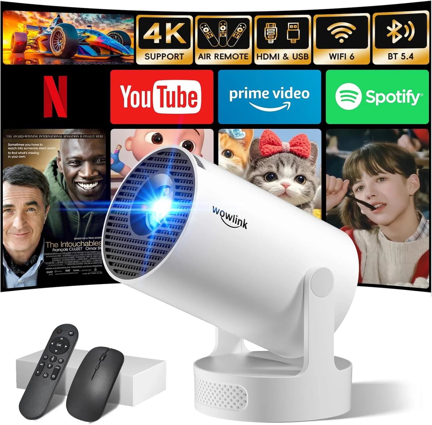 مینی پروژکتور با برنامه های داخلی و ارتقا یافته 2025، با پشتیبانی از WiFi 6 و بلوتوث 5.4، پشتیبانی از 4K 1080P، تصحیح خودکار کیستون، پروژکتور قابل چرخش 180 درجه، قابل حمل، سازگار با HDMI/TV Stick/Memory Stick/Laptop، سفید مینی پروژکتور با برنامه های داخلی و ارتقا یافته 2025، با پشتیبانی از WiFi 6 و بلوتوث 5.4، پشتیبانی از 4K 1080P، تصحیح خودکار کیستون، پروژکتور قابل چرخش 180 درجه، قابل حمل، سازگار با HDMI/TV Stick/Memory Stick/Laptop، سفید