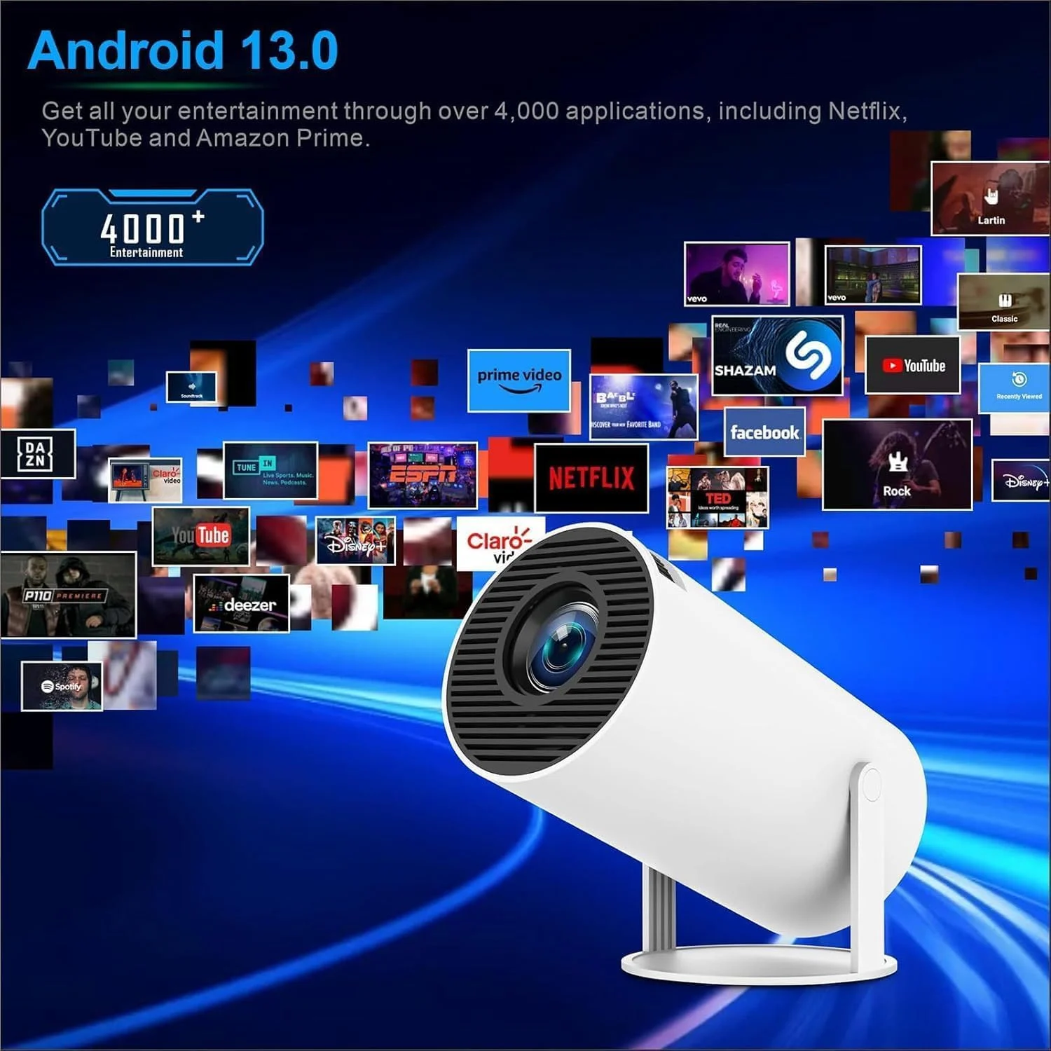 پروژکتور مینی با WiFi و بلوتوث، پشتیبانی از 4K 1080P، پروژکتور قابل حمل، پایه چرخان 210 درجه، طراحی حذف گرد و غبار و اتلاف گرما پروژکتور مینی با WiFi و بلوتوث، پشتیبانی از 4K 1080P، پروژکتور قابل حمل، پایه چرخان 210 درجه، طراحی حذف گرد و غبار و اتلاف گرما