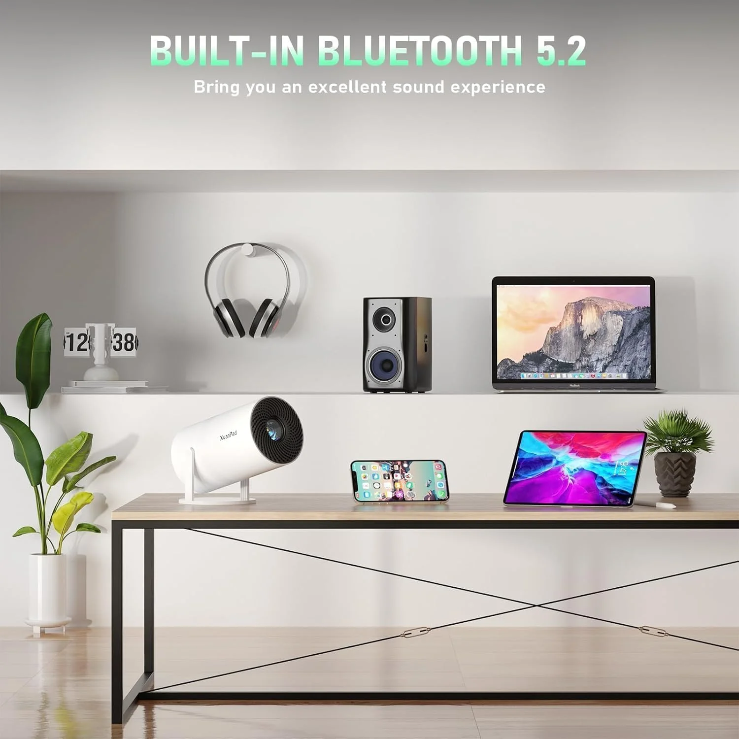 پروژکتور مینی با WiFi و بلوتوث، پشتیبانی از 4K 1080P، پروژکتور قابل حمل، پایه چرخان 210 درجه، طراحی حذف گرد و غبار و اتلاف گرما پروژکتور مینی با WiFi و بلوتوث، پشتیبانی از 4K 1080P، پروژکتور قابل حمل، پایه چرخان 210 درجه، طراحی حذف گرد و غبار و اتلاف گرما