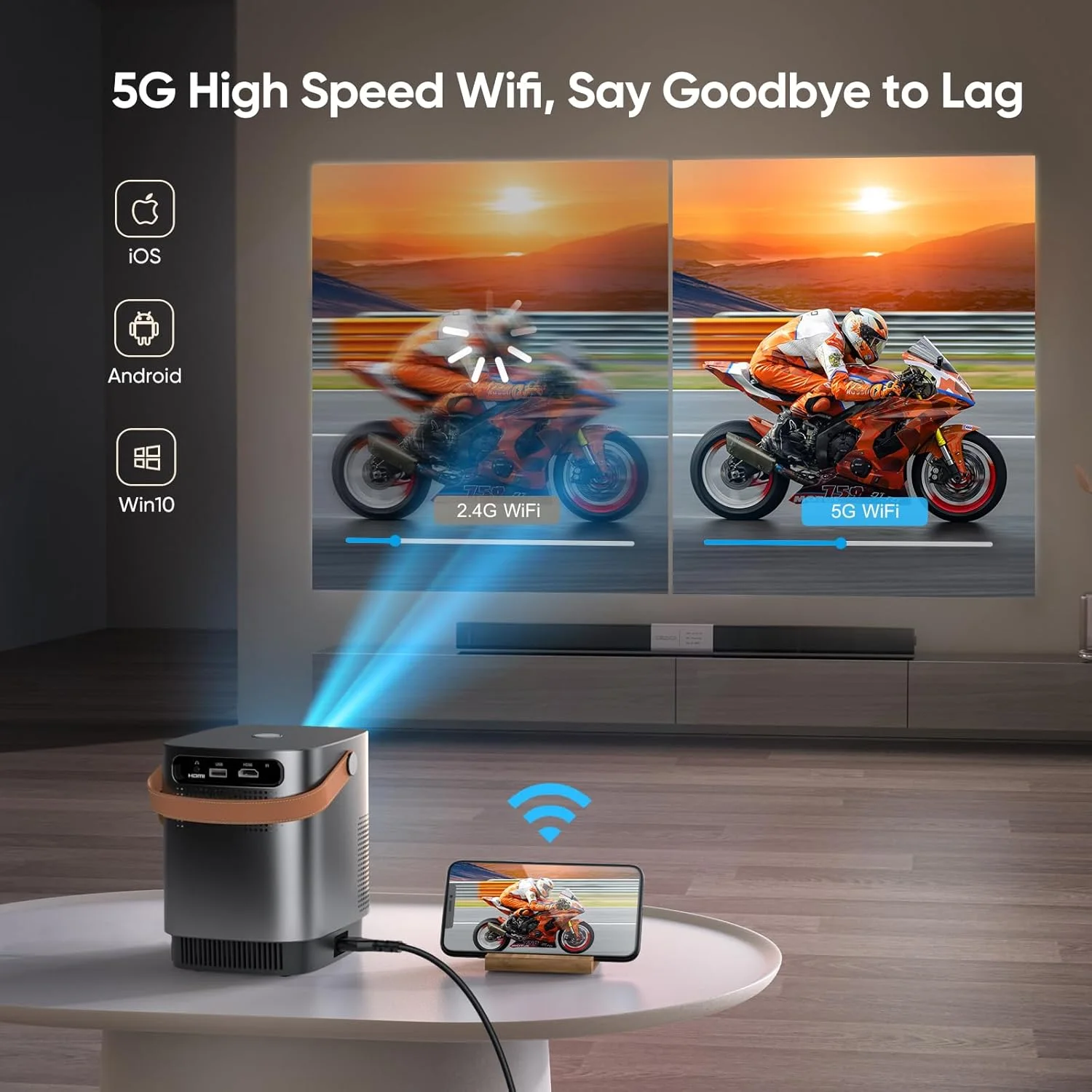 پروژکتور TOPTRO [فوکوس الکتریکی] 5G WiFi بلوتوث، پروژکتور کوچک TR23 با پشتیبانی از 1080P، 15000 لومن، کیستون 4D/4P و زوم، جدیدترین پروژکتور قابل حمل ضد گرد و غبار، پروژکتور فضای باز برای iOS/Android/PS5