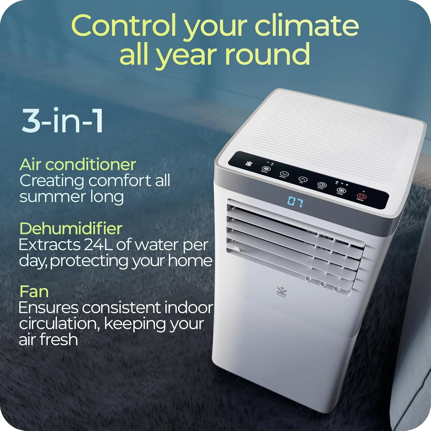 دستگاه تهویه مطبوع قابل حمل 3 در 1 Avalla S-200؛ رطوبت گیر 24 لیتری، پوشش بزرگ 88 متر مکعب برای چند اتاق، کلاس صنعتی 2600 وات 9000BTU دستگاه تهویه مطبوع قابل حمل 3 در 1 Avalla S-200؛ رطوبت گیر 24 لیتری، پوشش بزرگ 88 متر مکعب برای چند اتاق، کلاس صنعتی 2600 وات 9000BTU