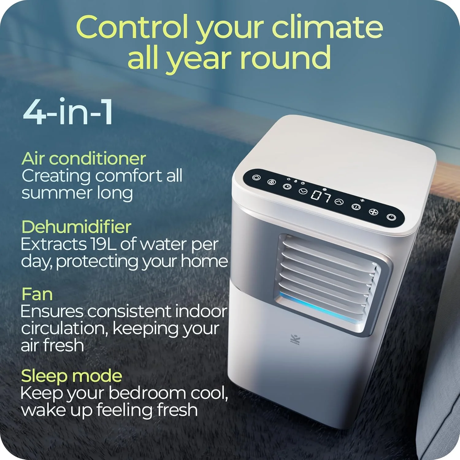 دستگاه تهویه مطبوع 4 در 1 Avalla S-550 قابل حمل و رطوبت گیر 20 لیتری - ایده آل برای پوشش اتاق بزرگ - خنک کننده قدرتمند 7000BTU با هزینه های عملیاتی کم، تایمر 24 ساعته، حالت خواب، کنترل از راه دور و کیت پنجره دستگاه تهویه مطبوع 4 در 1 Avalla S-550 قابل حمل و رطوبت گیر 20 لیتری - ایده آل برای پوشش اتاق بزرگ - خنک کننده قدرتمند 7000BTU با هزینه های عملیاتی کم، تایمر 24 ساعته، حالت خواب، کنترل از راه دور و کیت پنجره