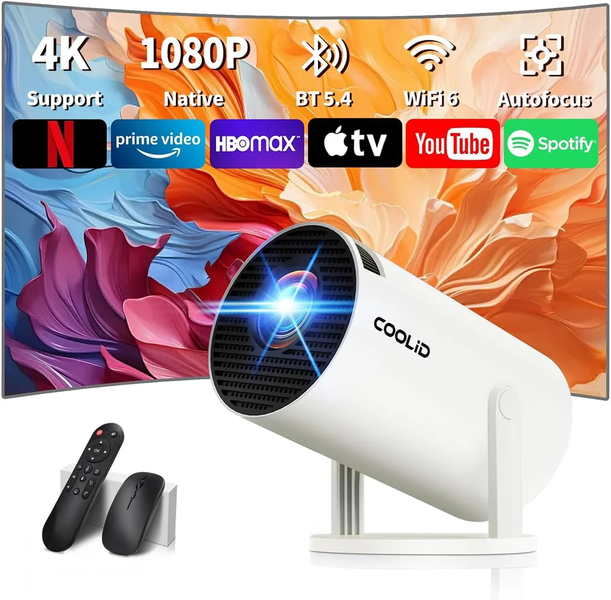 مینی پروژکتور با برنامه های داخلی و ارتقا یافته 2025، دارای WiFi 6 و بلوتوث 5.4، پشتیبانی از 4K 1080P، تصحیح خودکار کیستون، پروژکتور قابل چرخش 270 درجه، قابل حمل و سازگار با HDMI/TV Stick/Memory Stick - سفید مینی پروژکتور با برنامه های داخلی و ارتقا یافته 2025، دارای WiFi 6 و بلوتوث 5.4، پشتیبانی از 4K 1080P، تصحیح خودکار کیستون، پروژکتور قابل چرخش 270 درجه، قابل حمل و سازگار با HDMI/TV Stick/Memory Stick - سفید