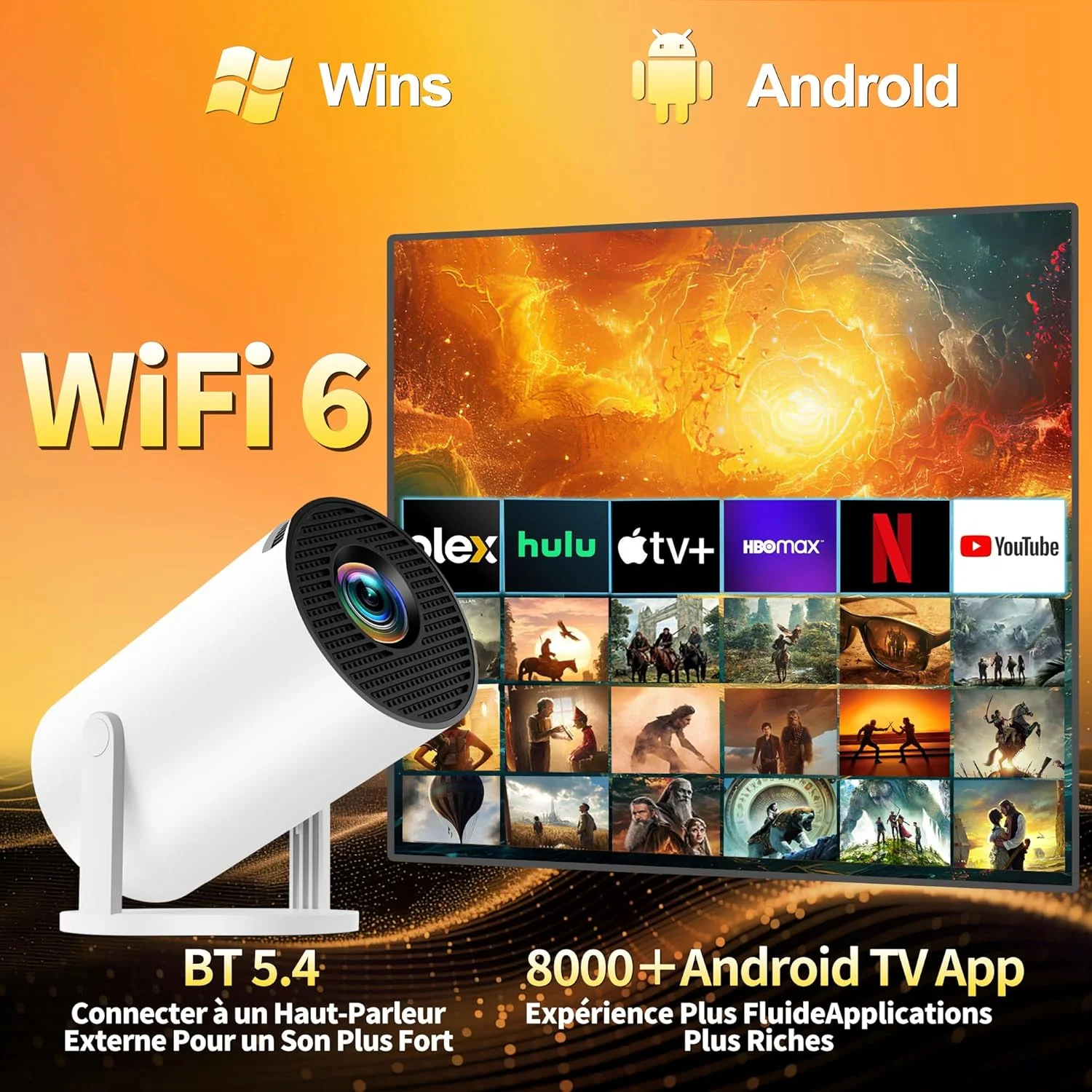 مینی پروژکتور با برنامه های داخلی و ارتقا یافته 2025، دارای WiFi 6 و بلوتوث 5.4، پشتیبانی از 4K 1080P، تصحیح خودکار کیستون، پروژکتور قابل چرخش 270 درجه، قابل حمل و سازگار با HDMI/TV Stick/Memory Stick - سفید مینی پروژکتور با برنامه های داخلی و ارتقا یافته 2025، دارای WiFi 6 و بلوتوث 5.4، پشتیبانی از 4K 1080P، تصحیح خودکار کیستون، پروژکتور قابل چرخش 270 درجه، قابل حمل و سازگار با HDMI/TV Stick/Memory Stick - سفید