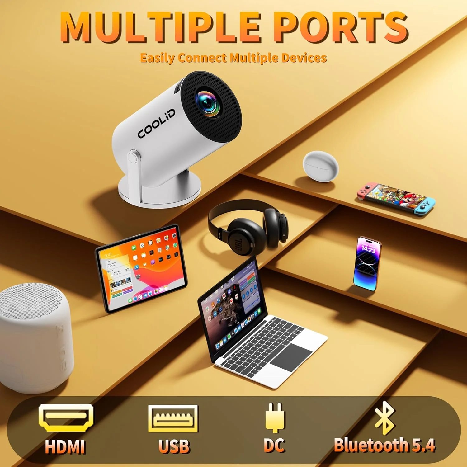 پروژکتور مینی با برنامه های داخلی و ارتقا یافته 2025، دارای WiFi 6 و بلوتوث 5.4، پشتیبانی از 4K 1080P، تصحیح خودکار کیستون، قابلیت چرخش 270 درجه، قابل حمل و سازگار با HDMI/TV Stick/Memory Stick - سفید پروژکتور مینی با برنامه های داخلی و ارتقا یافته 2025، دارای WiFi 6 و بلوتوث 5.4، پشتیبانی از 4K 1080P، تصحیح خودکار کیستون، قابلیت چرخش 270 درجه، قابل حمل و سازگار با HDMI/TV Stick/Memory Stick - سفید