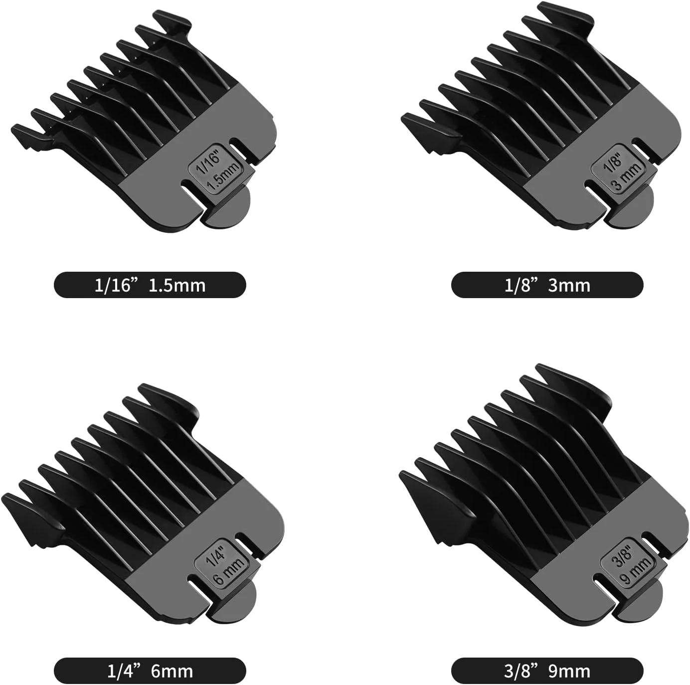 محافظ های تی اوتلانیر Wusuker مناسب برای Andis T Outliner، ست شانه های اتصال تیغه فشاری از 1/16 تا 3/8 اینچ، بسته 4 عددی