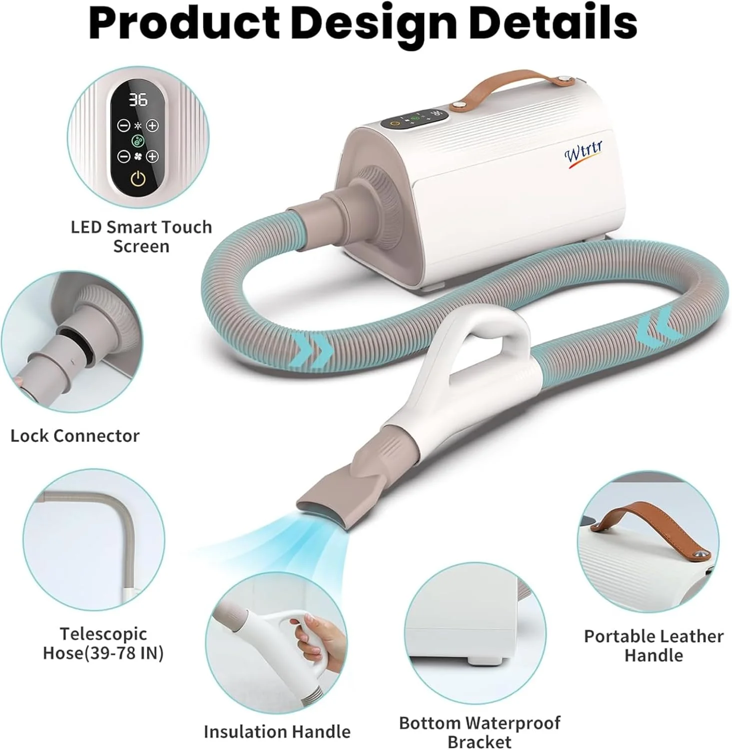 دستگاه خشک کن حیوانات خانگی Wtrtr، دمنده پرقدرت با سرعت بالا برای سگ و گربه (BLX01A)