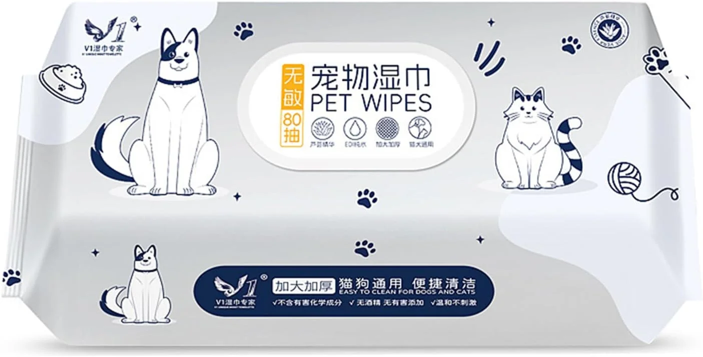 دستمال مرطوب حیوانات خانگی برای سگ و گربه | دستمال مرطوب تمیز کننده و خوشبو کننده سگ، ضد حساسیت و غیر سمی | دستمال مرطوب تمیز کننده برای گربه، 80 عدد در 1 بسته