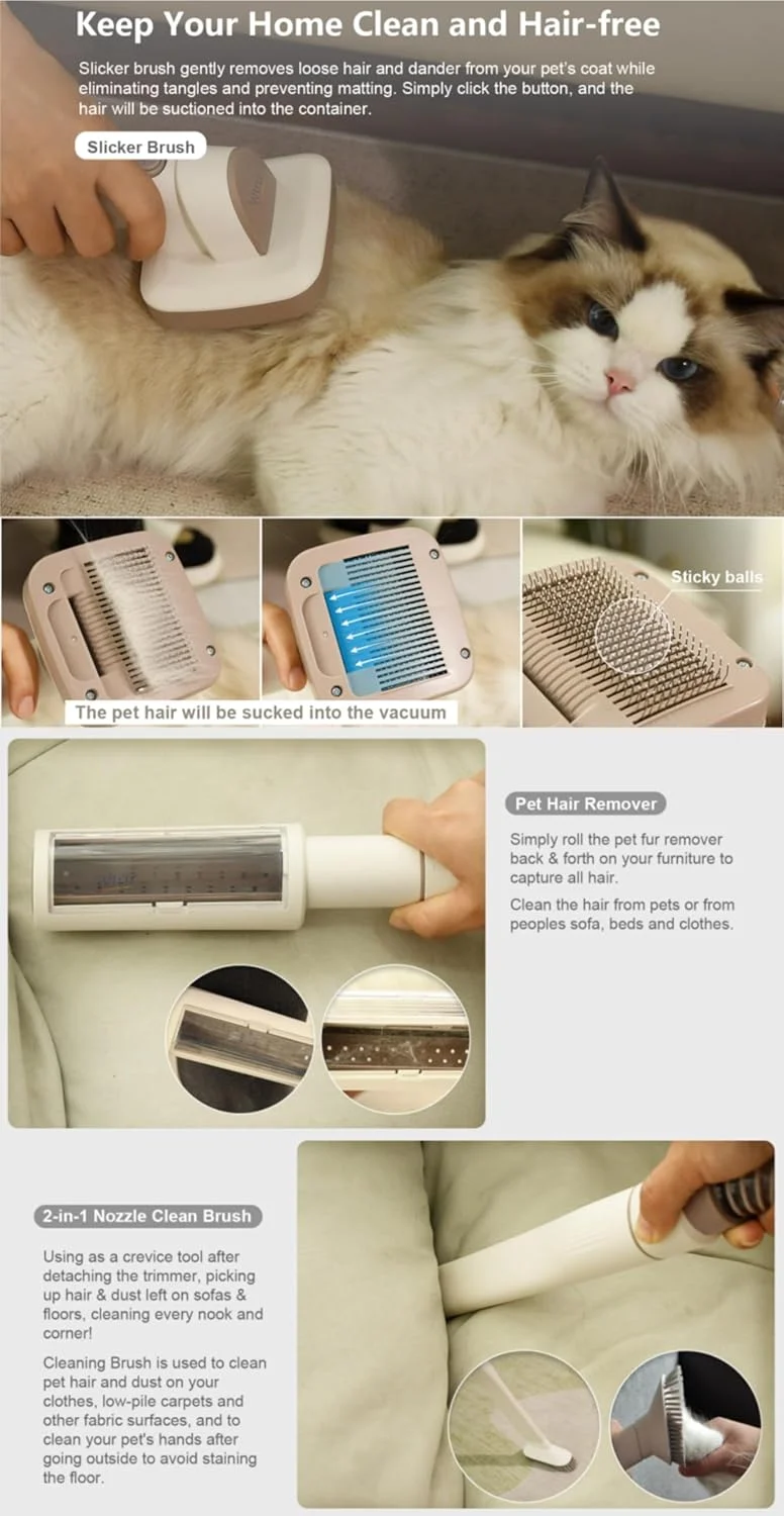 کیت پیرایش سگ 6 در 1 Wtrtr، جاروبرقی موی حیوانات خانگی 3.2 لیتری، ماشین اصلاح سگ، برس سگ برای ریزش مو و موخوره گیر، مکش کم صدا 99% موی حیوانات خانگی، جاروبرقی پیرایش حیوانات خانگی، (BLX06)