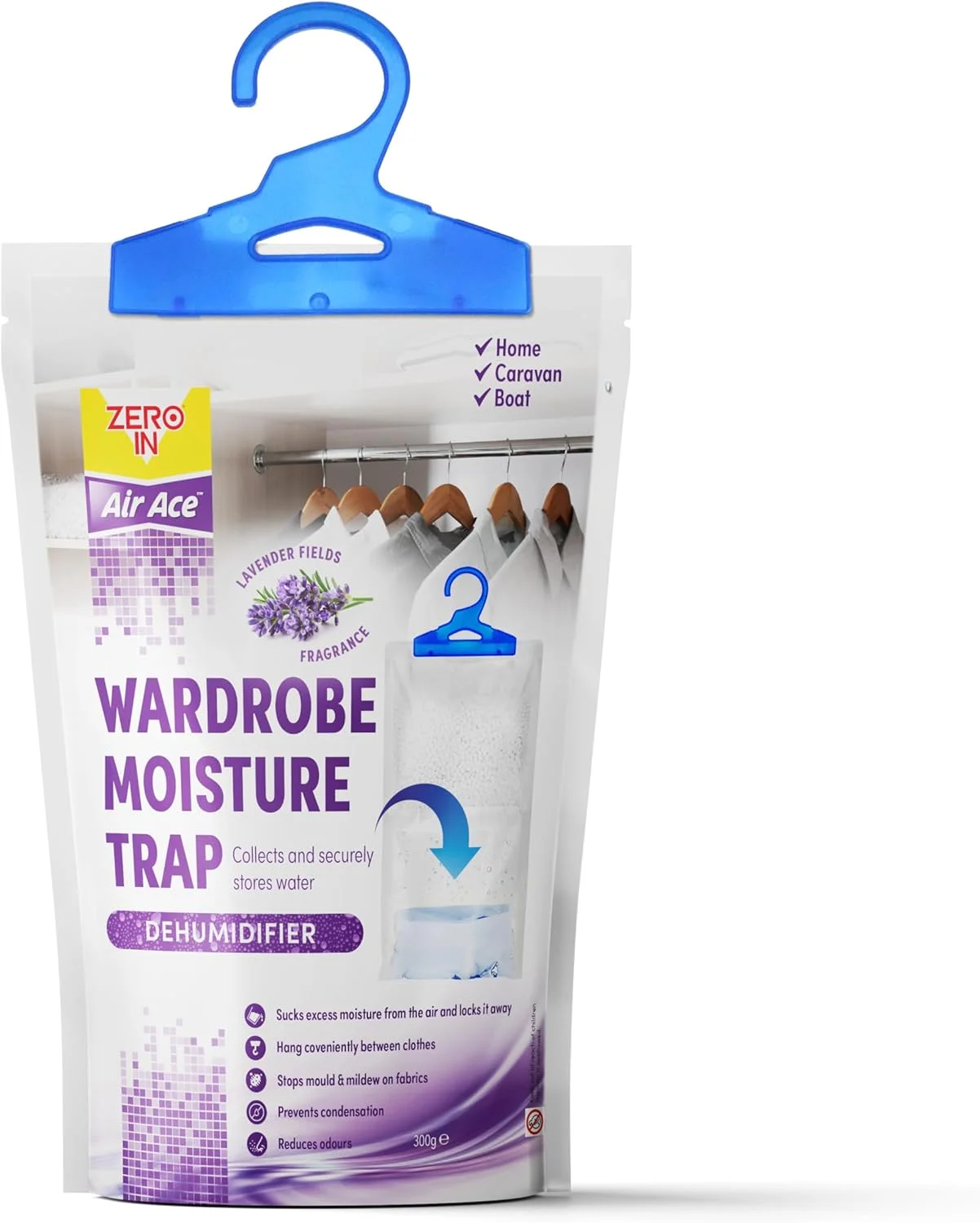 رطوبت گیر کمد لباس زیرو این - 300 گرم - رایحه اسطوخودوس | جذب کننده رطوبت و از بین برنده بو | جلوگیری از کپک، قارچ و نم | ایده آل برای کمد، اتاق خواب و فضاهای ذخیره سازی رطوبت گیر کمد لباس زیرو این - 300 گرم - رایحه اسطوخودوس | جذب کننده رطوبت و از بین برنده بو | جلوگیری از کپک، قارچ و نم | ایده آل برای کمد، اتاق خواب و فضاهای ذخیره سازی