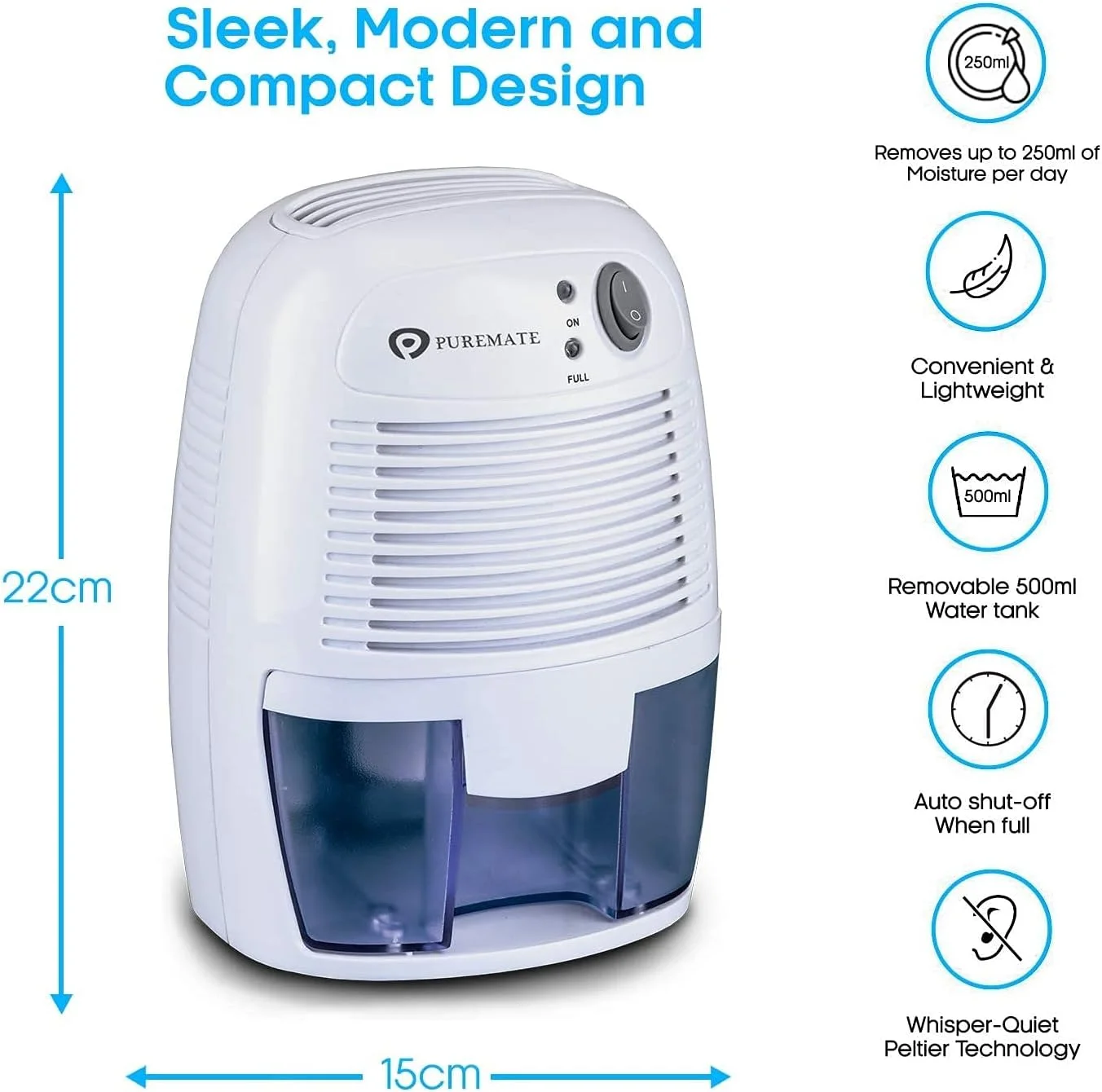 دستگاه رطوبت گیر کوچک و قابل حمل ZXM با ظرفیت 500 میلی لیتر، مناسب برای رطوبت، کپک و نم در خانه، آشپزخانه، اتاق خواب، حمام، کاروان، گاراژ و دفتر