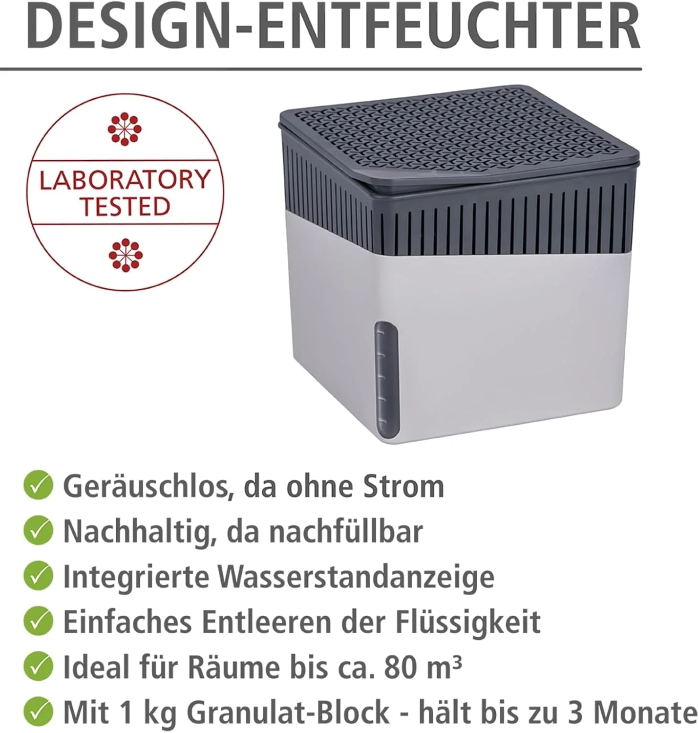 رطوبت گیر قابل حمل ونکو، جمع و جور و قابل شارژ، جذب کننده رطوبت برای حمام، اتاق خواب، گاراژ، کمد، 79 متر مکعب، 1 کیلوگرم، خاکستری، 15.7 x 16.5 x 16.5، بزرگ