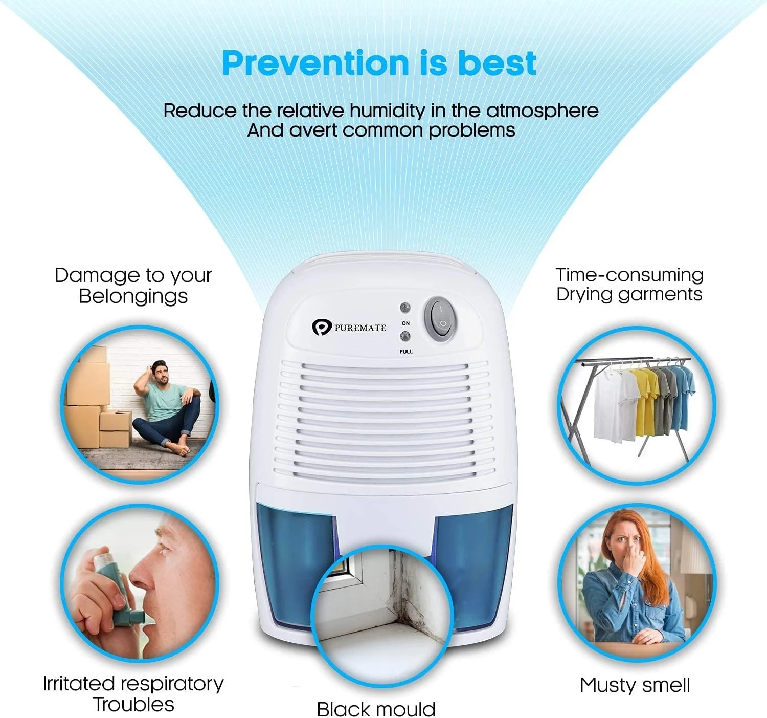 دستگاه رطوبت گیر کوچک و قابل حمل ZXM با ظرفیت 500 میلی لیتر، مناسب برای رطوبت، کپک و نم در خانه، آشپزخانه، اتاق خواب، حمام، کاروان، گاراژ و دفتر