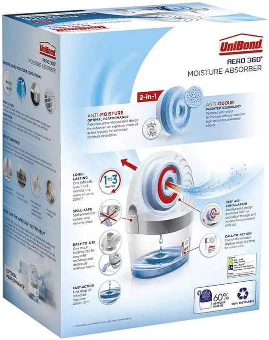 جاذب رطوبت یونی باند AERO 360º، رطوبت گیر فوق جاذب، کمک به جلوگیری از تراکم، کپک و بوی نامطبوع، جاذب رطوبت قابل شارژ، 1 دستگاه شامل 1 زبانه پرکننده 450 گرمی جاذب رطوبت یونی باند AERO 360º، رطوبت گیر فوق جاذب، کمک به جلوگیری از تراکم، کپک و بوی نامطبوع، جاذب رطوبت قابل شارژ، 1 دستگاه شامل 1 زبانه پرکننده 450 گرمی