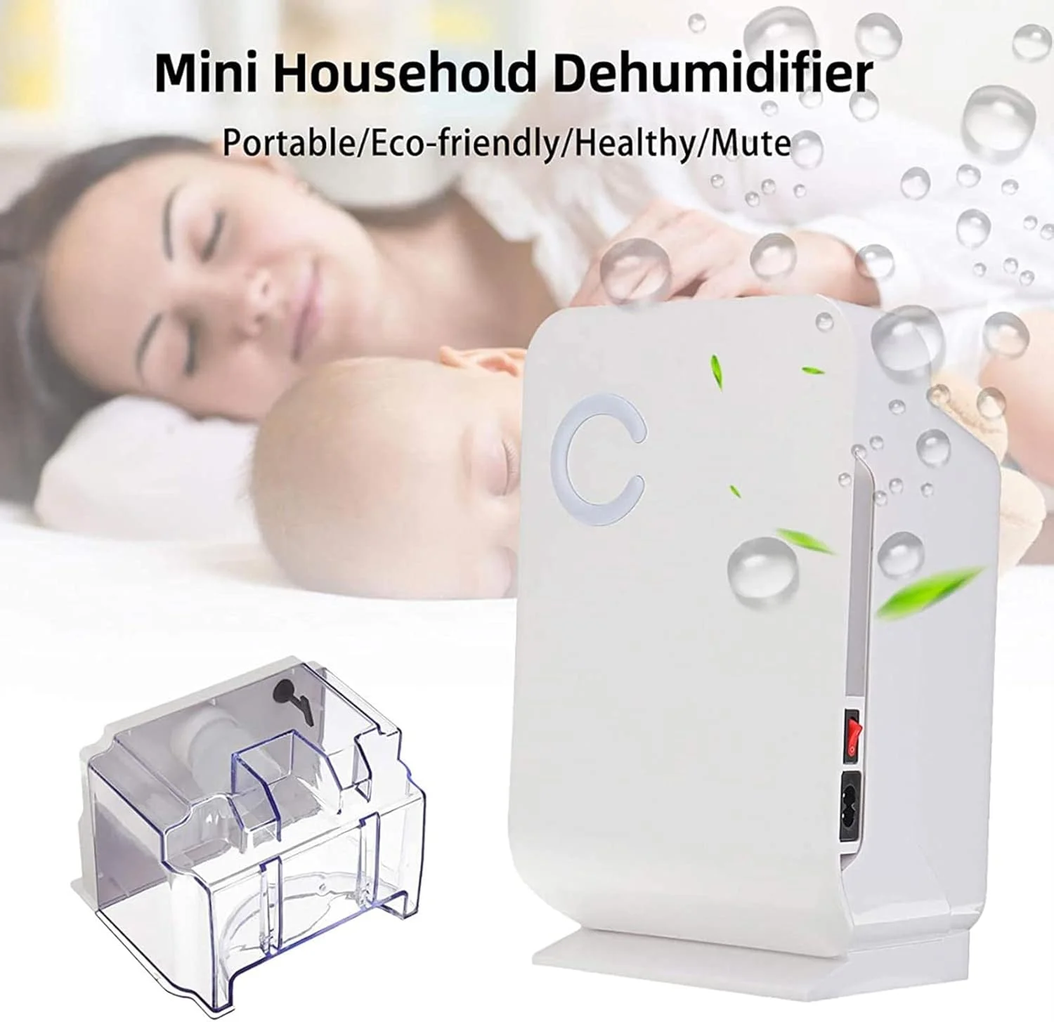 رطوبت گیر 1.3 لیتری MAHWTF، خشک کن هوای کوچک قابل حمل خانگی، جذب کننده رطوبت، کم صدا مناسب اتاق و کمد، دارای دکمه تک لمسی و دستگیره قابل حمل