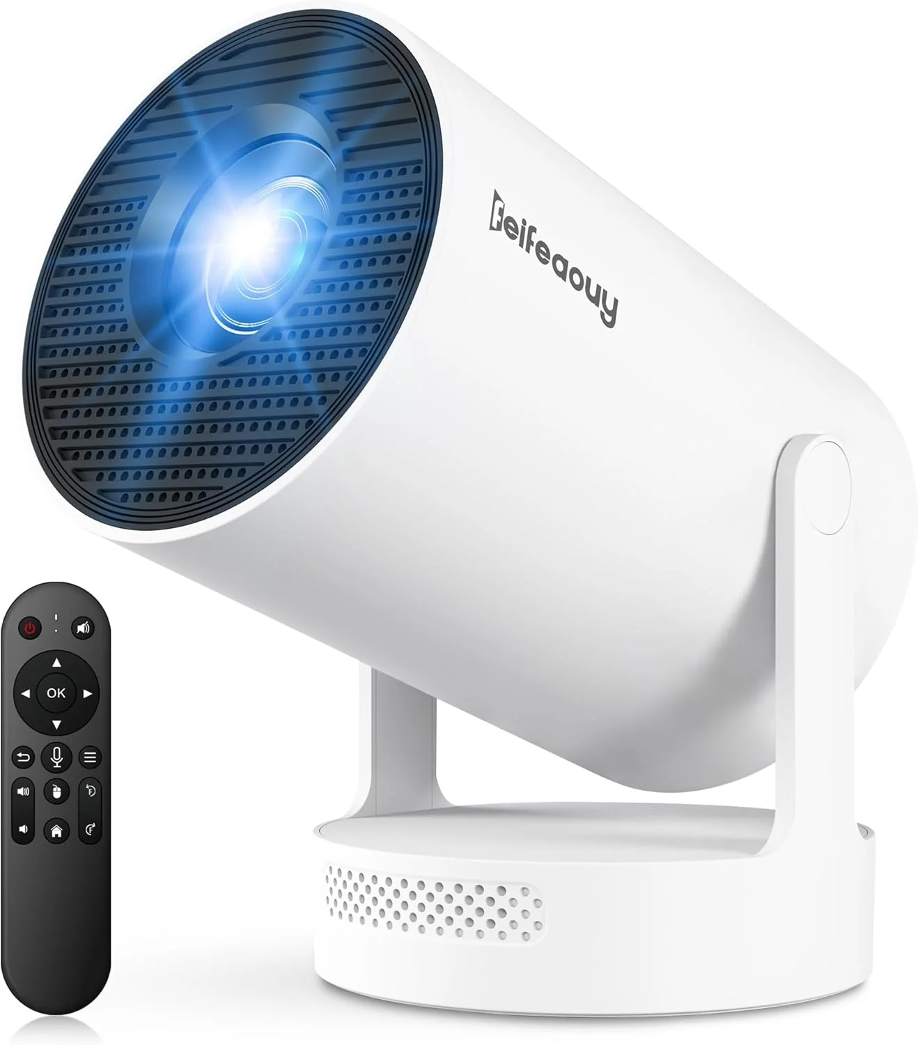 پروژکتور مینی 4K با WiFi بلوتوث 5.4 - پروژکتور هوشمند قابل حمل برای اتاق خواب و سینمای خانگی، دارای گواهینامه Netflix، کیستون خودکار، اندروید 11، کنترل صوتی، ریموت کنترل ایر ماوس (HY300Plus)