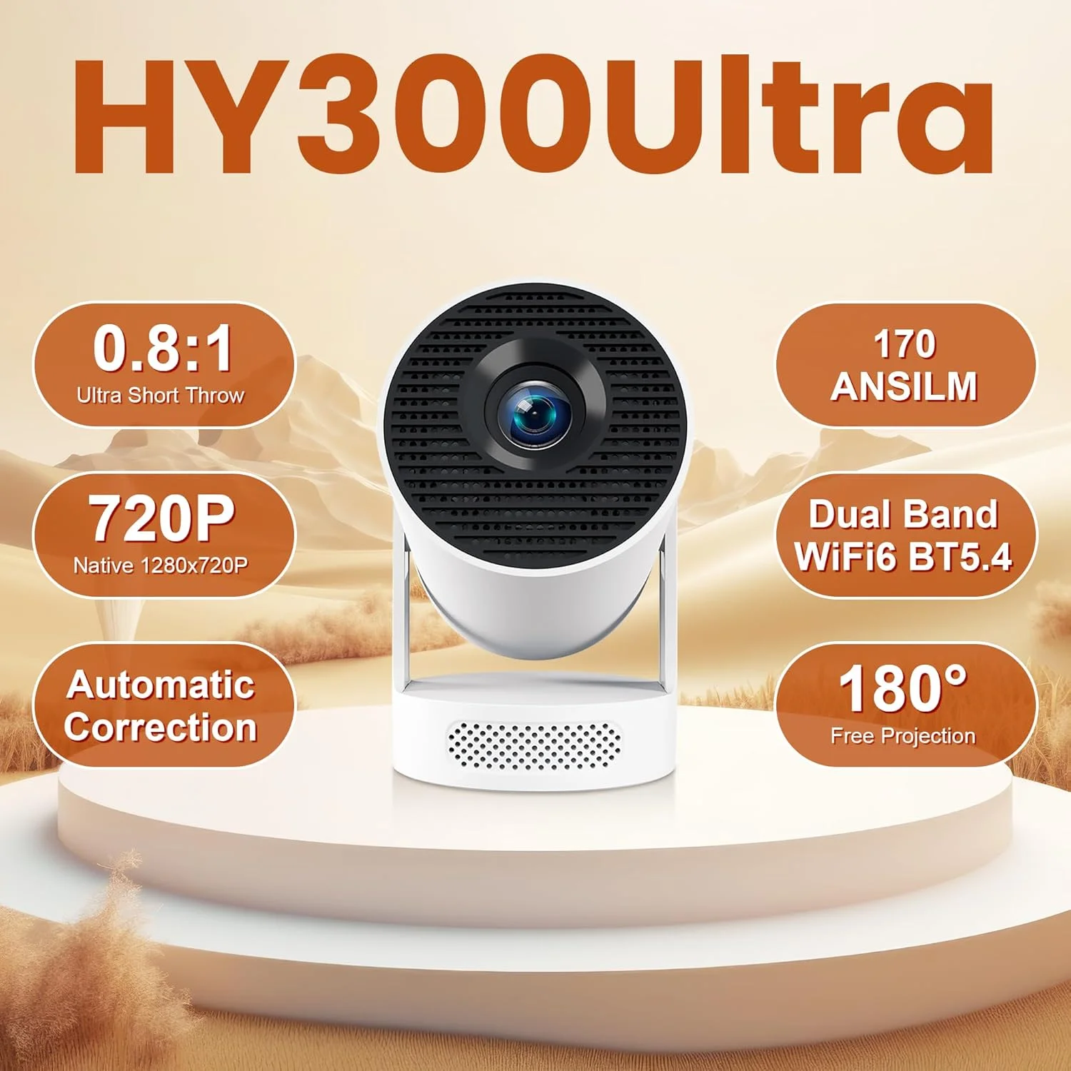 پروژکتور مینی 4K با وای فای بلوتوث 5.4 - پروژکتور هوشمند قابل حمل برای اتاق خواب و سینمای خانگی، دارای گواهینامه نتفلیکس، تصحیح خودکار کیستون، اندروید 11، کنترل صوتی، ریموت کنترل ایر ماوس (HY300Ultra)