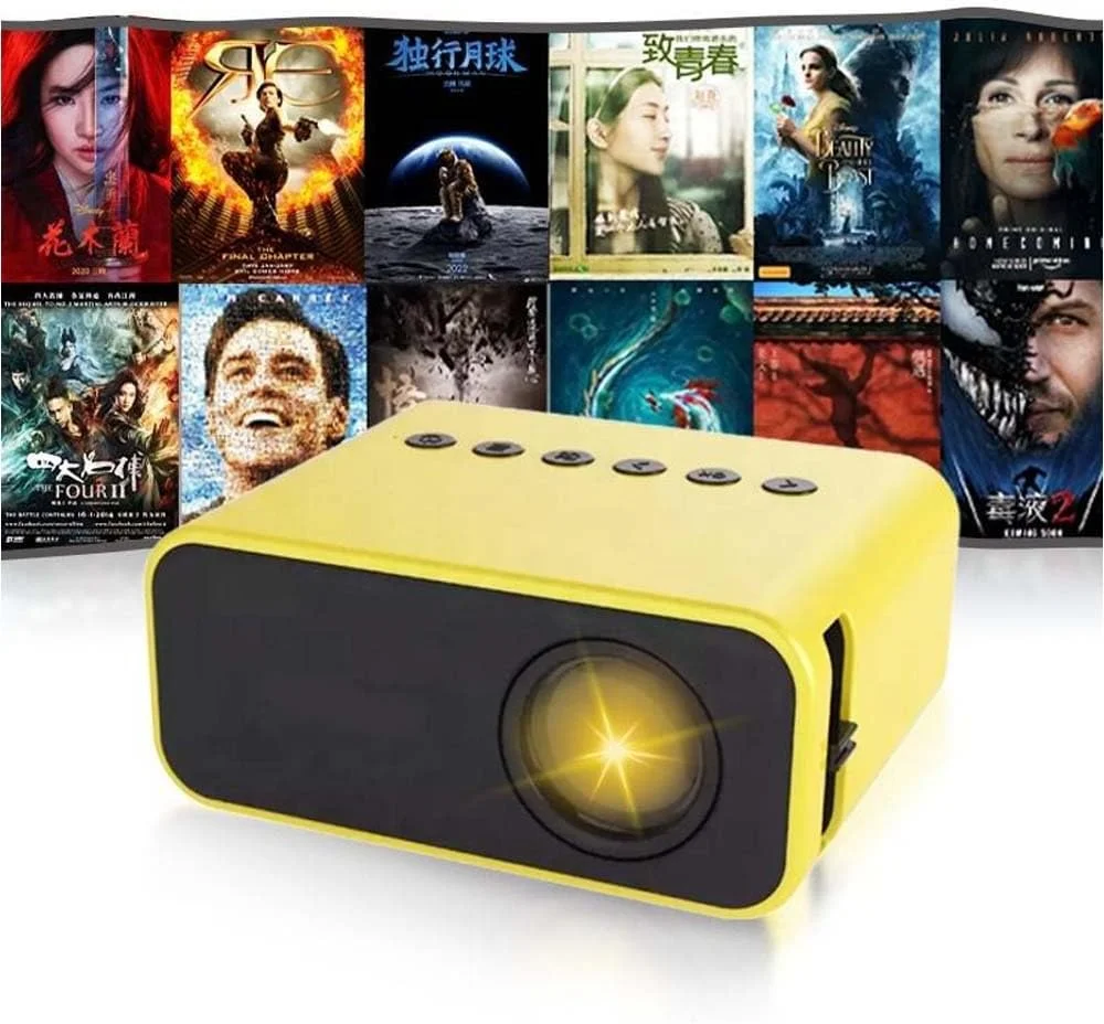 پروژکتور جیبی کوچک - پروژکتور فیلم HD قابل حمل با قابلیت آینه کردن صفحه نمایش تلفن، طراحی زرد جمع و جور برای سرگرمی خانگی، مسافرت، بازی، کودکان و تفریح خانوادگی