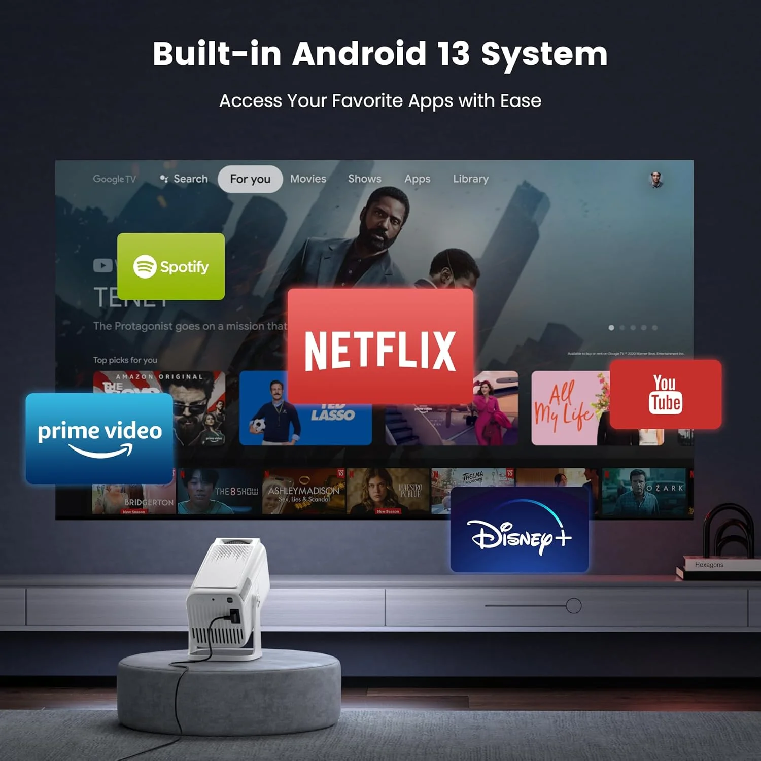 پروژکتور مینی 4K با وای فای و بلوتوث، پروژکتور کوچک فیلم قابل حمل هوشمند 1080P Full HD با پایه چرخان 270 درجه، سیستم عامل اندروید 13، کیستون خودکار، پشتیبانی از صفحه نمایش بزرگ برای اتاق خواب خانه پروژکتور مینی 4K با وای فای و بلوتوث، پروژکتور کوچک فیلم قابل حمل هوشمند 1080P Full HD با پایه چرخان 270 درجه، سیستم عامل اندروید 13، کیستون خودکار، پشتیبانی از صفحه نمایش بزرگ برای اتاق خواب خانه