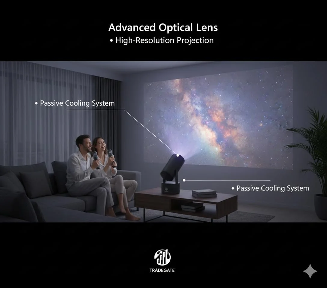 پروژکتور اسپیکر قابل حمل HT5 PRO با میکروفون دوگانه، پروژکتور LED 720P مینی سینمای خانگی با بلندگوهای داخلی، نمایشگر 130 اینچی، ورودی USB/HDMI/AV، برای فیلم، بازی، استفاده در فضای باز - سفید