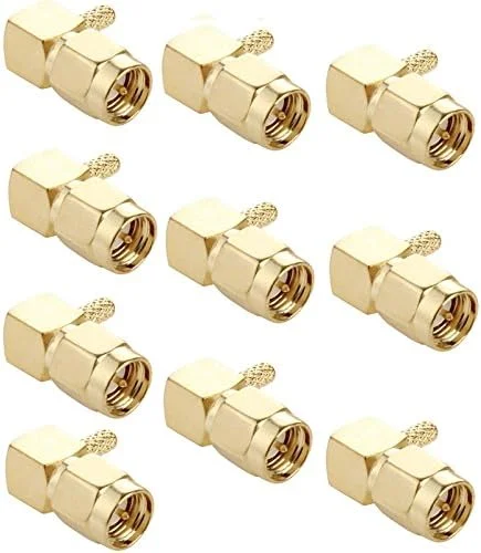 CHENCHUAN Computer Cables 10 PCS Gold Plated Crimp SMA Male Plug 90 Degree Right Angle RF Connector Adapter for RG174 / RG316 / RG179 Cable Wifi Network Antenna