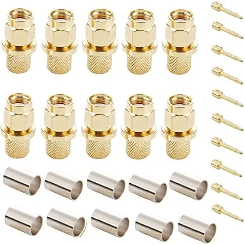 CHENCHUAN Computer Cables 10 PCS Gold Plated SMA Male Plug Crimp RF Connector Adapter for RG58 / RG400 / RG142 / LMR195 Cable Wifi Network Antenna