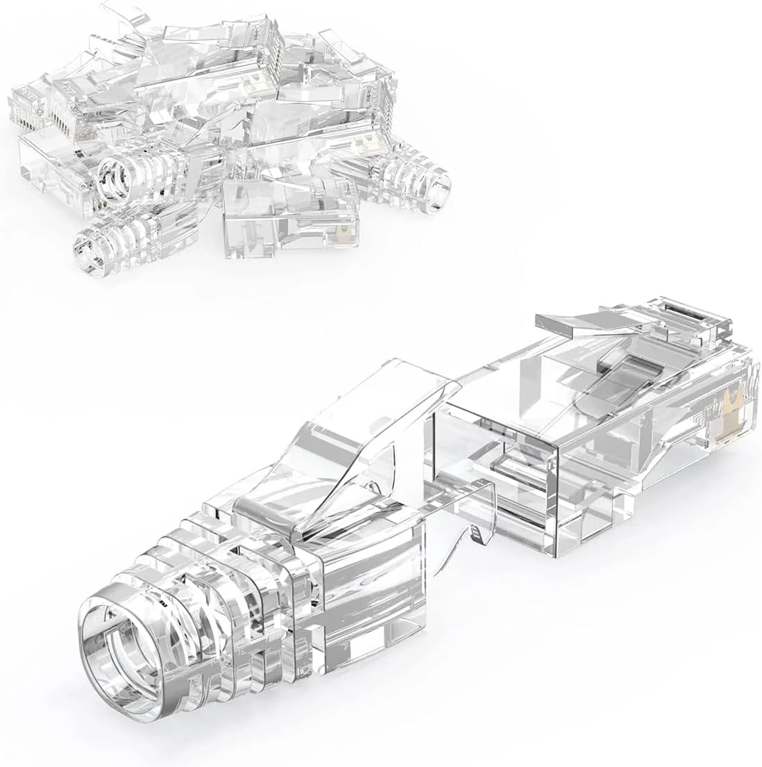 CableCreation RJ45 Connectors Cat6 Connector, 50-Pack 8P8C Modular Plug, Cat 5 Ends with Relief Boots for Solid Wire and Standard Cable, Transparent