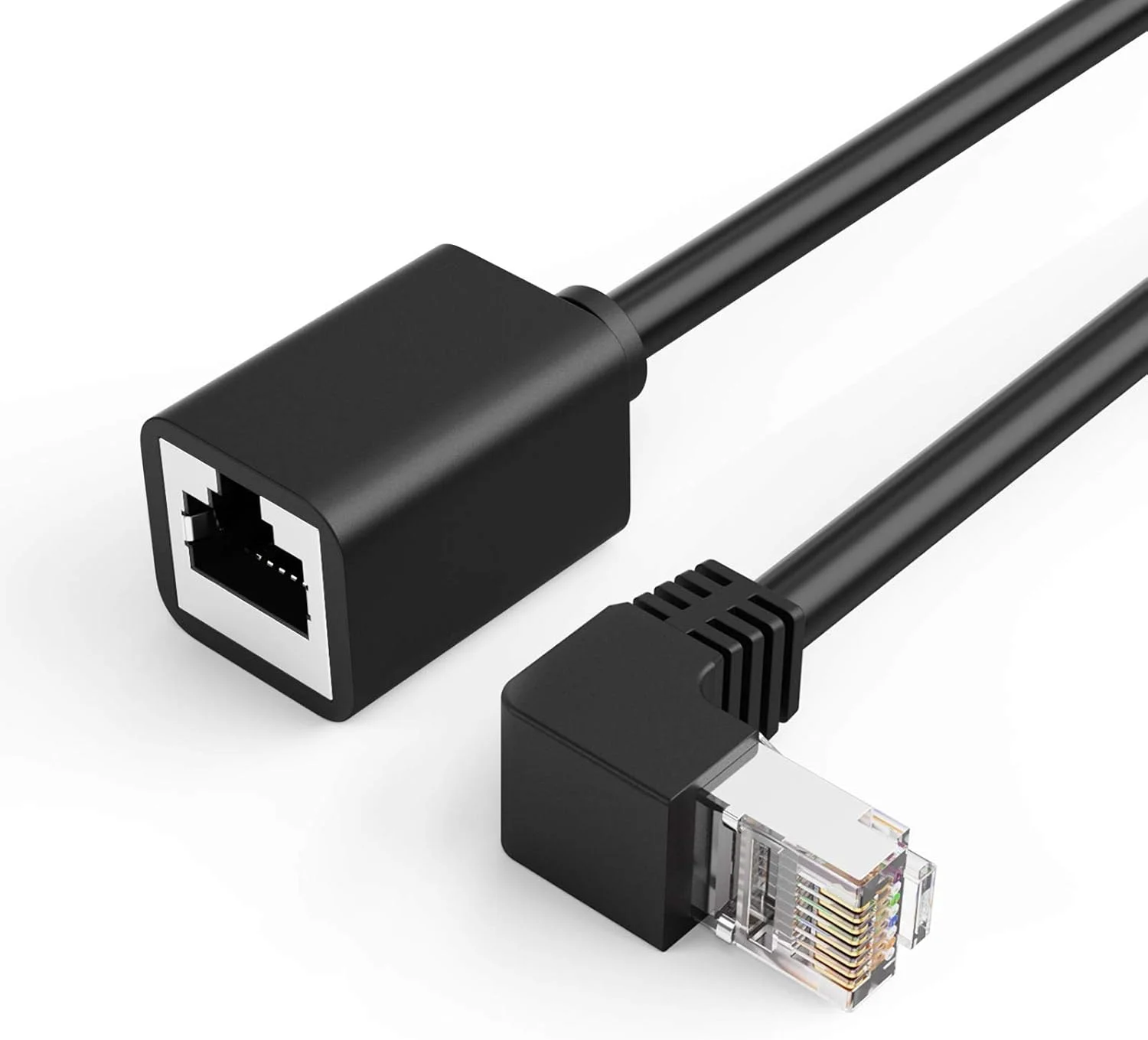 CableCreation CAT6 Ethernet Extension Cable, Shielded 8P8C Ethernet Patch Cable,Up Angled Support Bandwidth Up To 250mhz,1.6ft/0.5m,Black