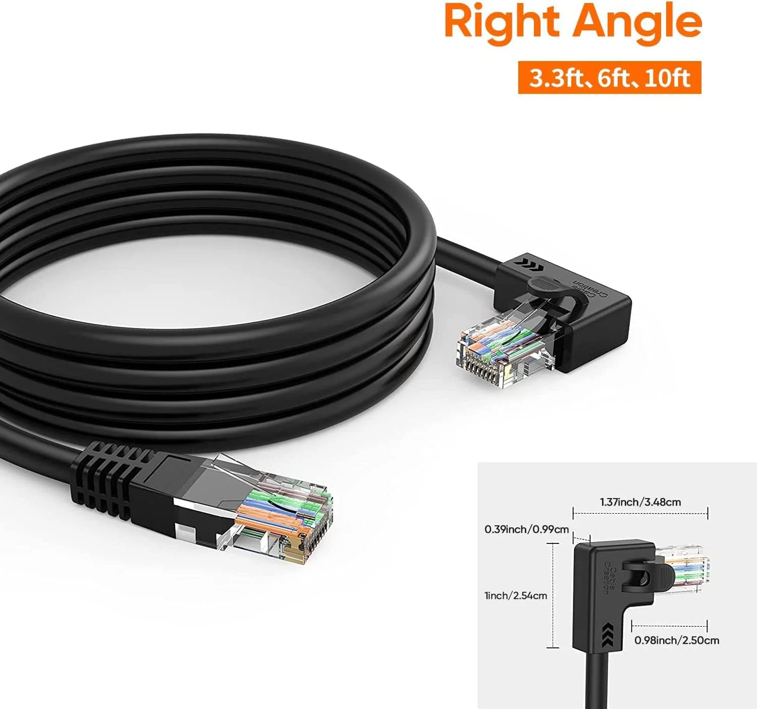 CableCreation Angle CAT6 Ethernet Patch Cable(10 Feet), Right Angled Lan Cable with 50U”Gold Plated Contact, Black Color CableCreation Angle CAT6 Ethernet Patch Cable(10 Feet), Right Angled Lan Cable with 50U”Gold Plated Contact, Black Color