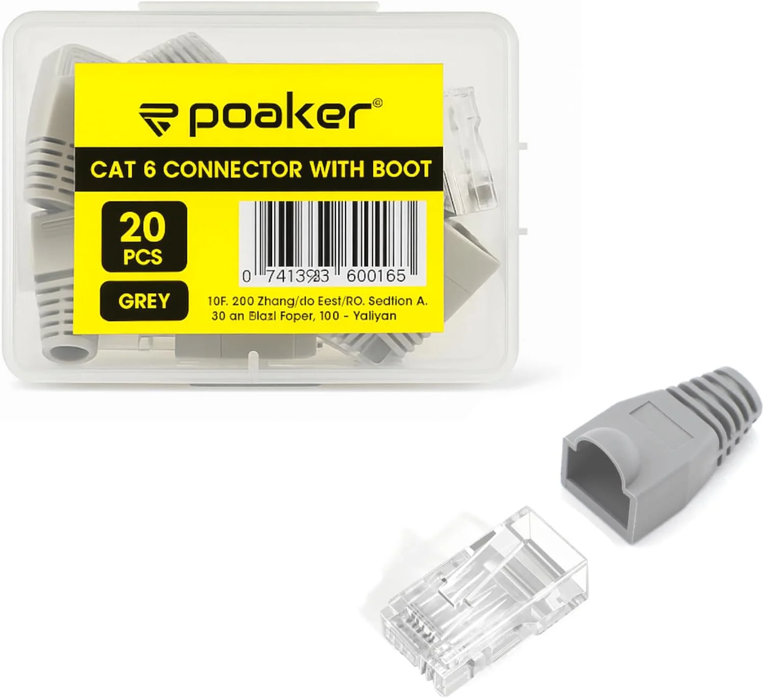 Poaker 10Pcs Cat6 RJ45 Connectors with Grey Strain-Relief Boots – Secure, High-Speed Termination for Cat6/Cat5e Ethernet Cables in Home, Office & Gigabit Networking