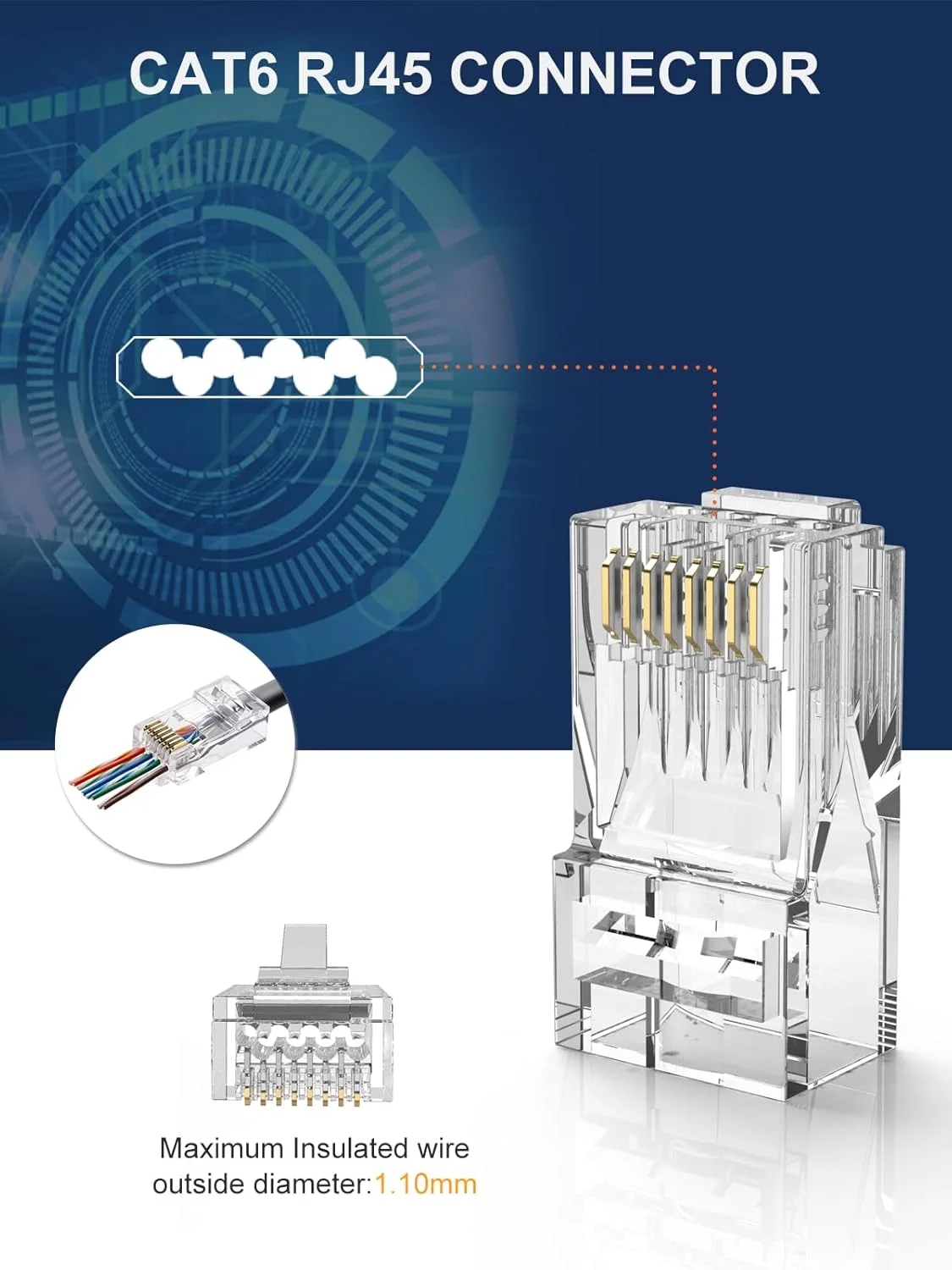 کانکتورهای عبوری RJ45، بسته 50 عددی CableCreation Cat6/Cat5e پلاگ ماژولار با روکش طلا کانکتور چین دار بدون شیلد برای کابل اترنت UTP مفتولی یا رشته ای کانکتورهای عبوری RJ45، بسته 50 عددی CableCreation Cat6/Cat5e پلاگ ماژولار با روکش طلا کانکتور چین دار بدون شیلد برای کابل اترنت UTP مفتولی یا رشته ای