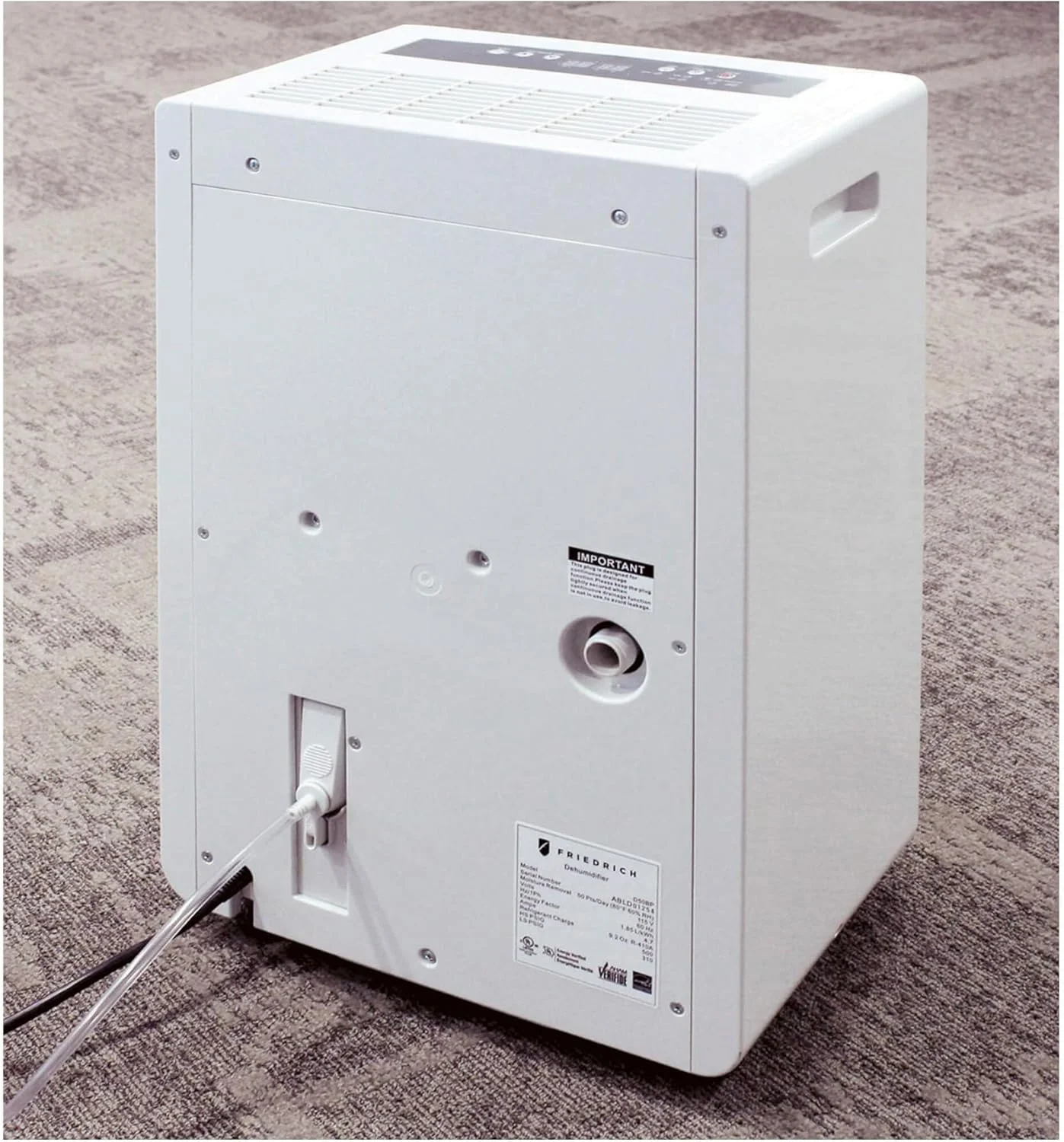 رطوبت گیر فریدریش D50B1A با پمپ تخلیه 15 فوتی، دارای گواهینامه Energy Star