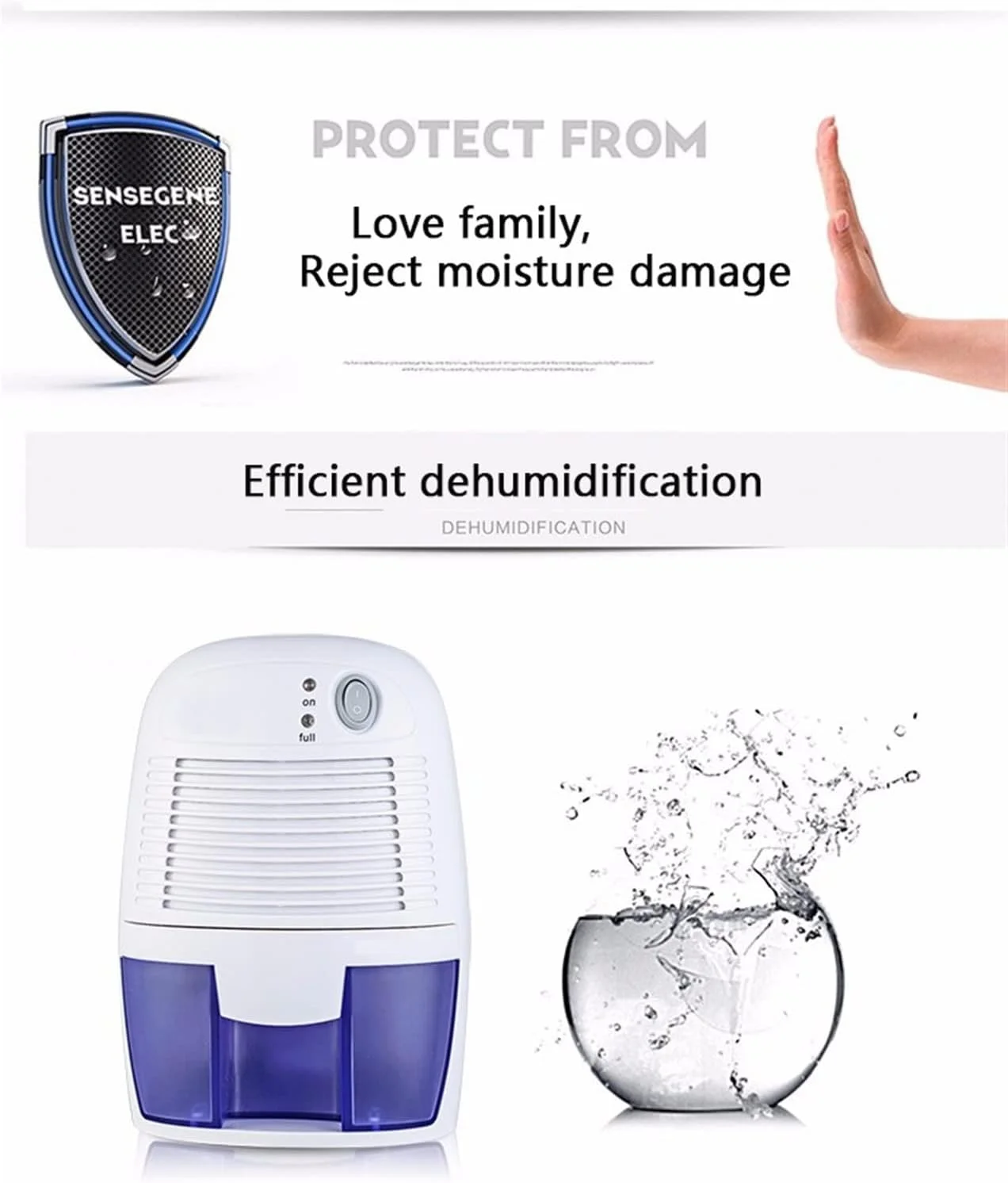 رطوبت گیر کوچک خانگی، مینی رطوبت گیر جذب کننده رطوبت، دستگاه خشک کن هوا برقی خنک کننده برای اتاق خواب آشپزخانه 500 میلی لیتر صنعتی