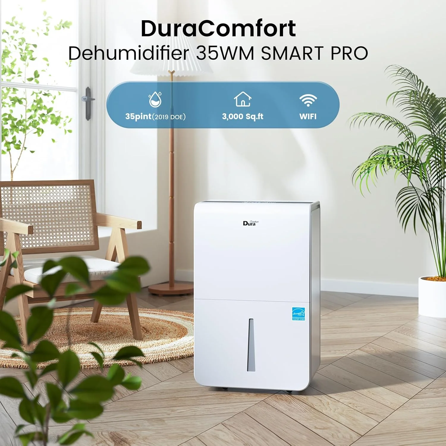 رطوبت گیر DuraComfort مناسب برای خانه و زیرزمین تا 325 متر مربع با تخلیه خودکار یا دستی دارای گواهینامه Energy Star و وای فای هوشمند برای اتاق های کوچک تا متوسط و حمام، سفید رطوبت گیر DuraComfort مناسب برای خانه و زیرزمین تا 325 متر مربع با تخلیه خودکار یا دستی دارای گواهینامه Energy Star و وای فای هوشمند برای اتاق های کوچک تا متوسط و حمام، سفید