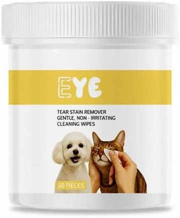 دستمال مرطوب حیوانات خانگی برای گربه و سگ، دستمال مرطوب بدون عطر برای نظافت چشم، پنجه، گوش، بینی، پاک کننده لکه اشک، 60 عدد