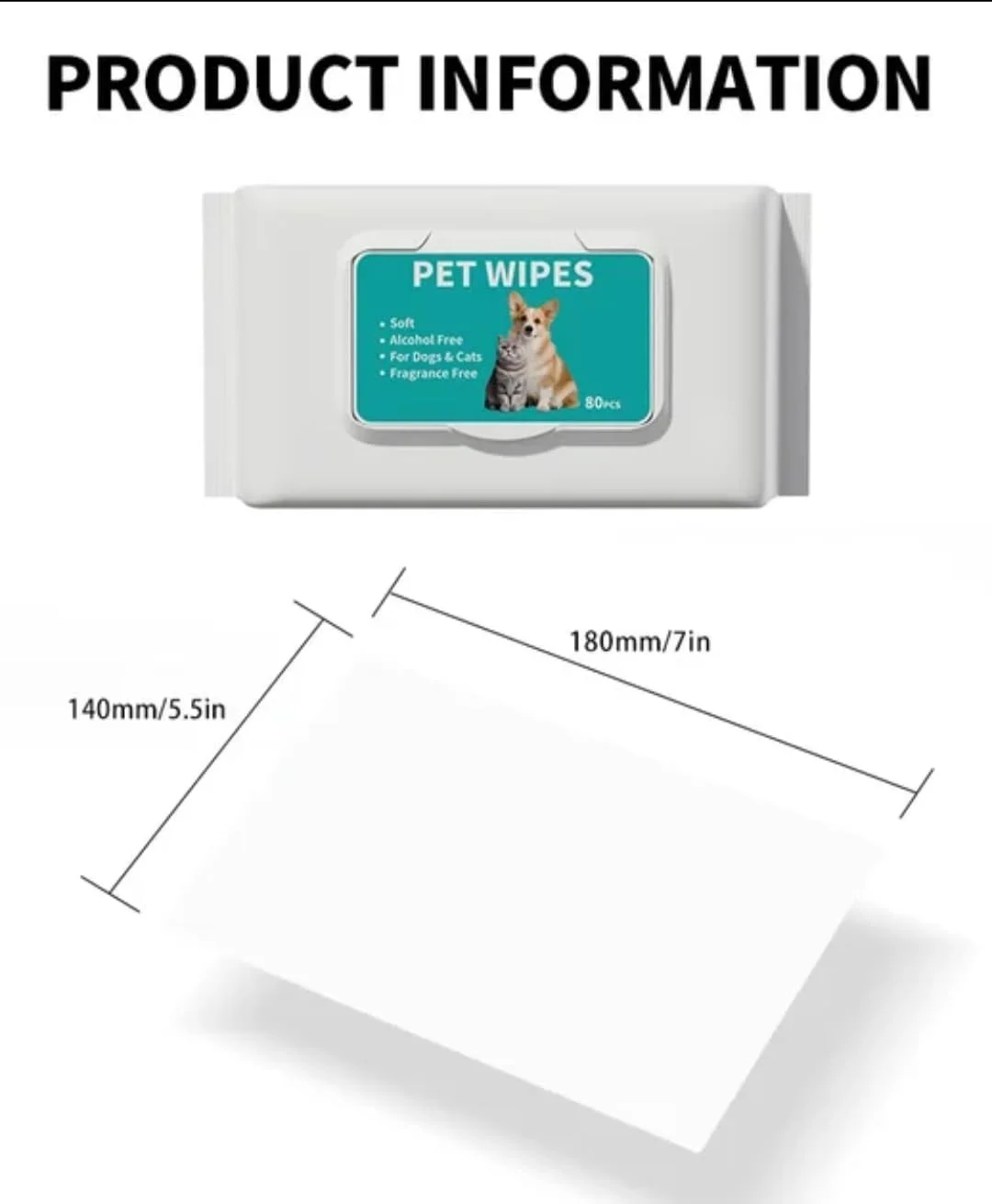 دستمال مرطوب حیوانات خانگی، دستمال نظافت حیوانات خانگی، نرم، بدون الکل، برای سگ و گربه، بدون عطر، دستمال مرطوب سگ 80 عدد، دستمال مرطوب بزرگ برای نظافت سگ و گربه، برای تمام بدن، دستمال مرطوب چشم، دستمال مرطوب گوش، پنجه ها و باسن (1 بسته)