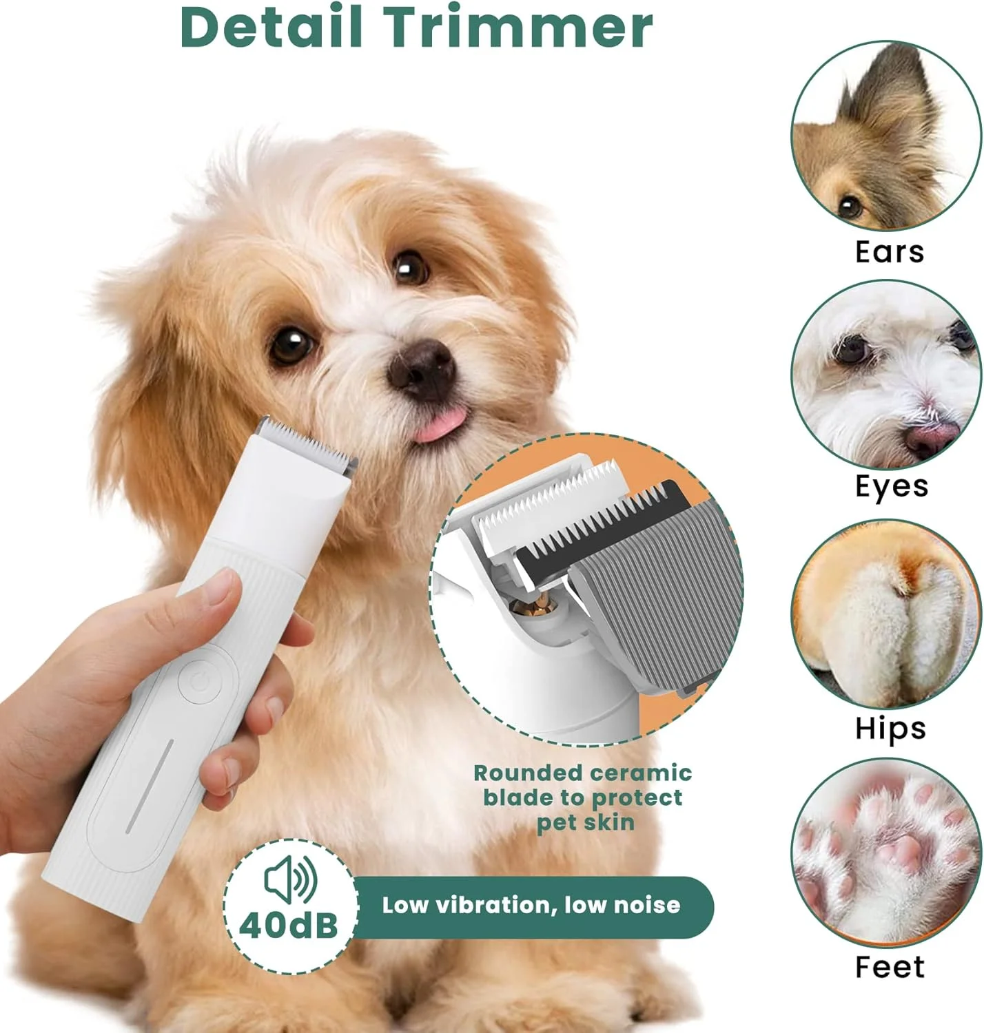 ماشین اصلاح موی سگ Wisfunlly، کیت پیرایش موی حیوانات خانگی برقی، ماشین اصلاح شارژی با 4 سر برش و 3 شانه راهنما، ماشین اصلاح حیوانات خانگی کم صدا برای اصلاح موی سگ در اطراف پنجه ها، چشم ها، گوش ها، صورت و کپل
