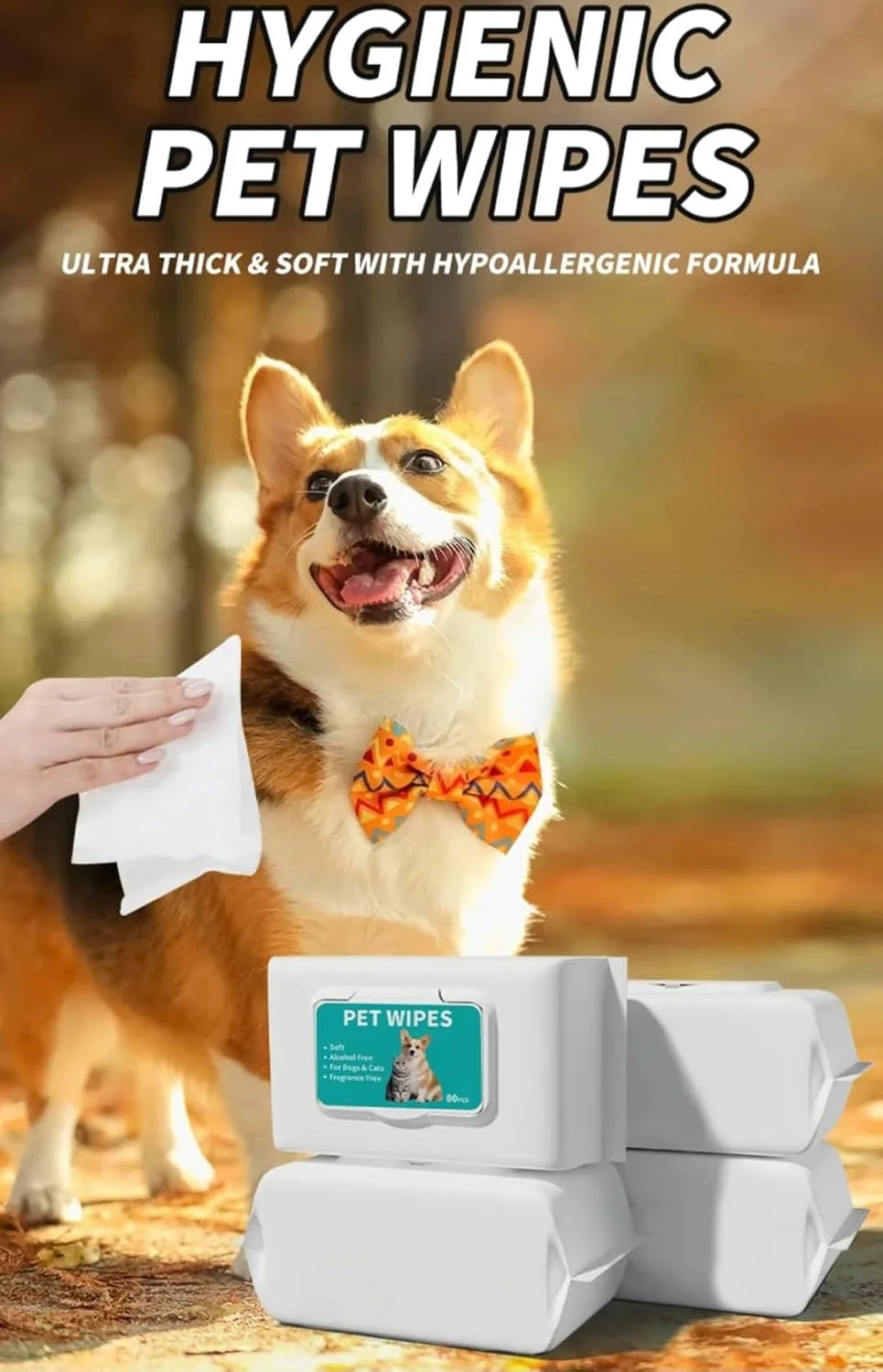 دستمال مرطوب حیوانات خانگی، دستمال نظافت حیوانات خانگی، نرم، بدون الکل، برای سگ و گربه، بدون عطر، دستمال مرطوب سگ 80 عدد، دستمال مرطوب بزرگ برای نظافت سگ و گربه، برای تمام بدن، دستمال مرطوب چشم، دستمال مرطوب گوش، پنجه ها و باسن (1 بسته)