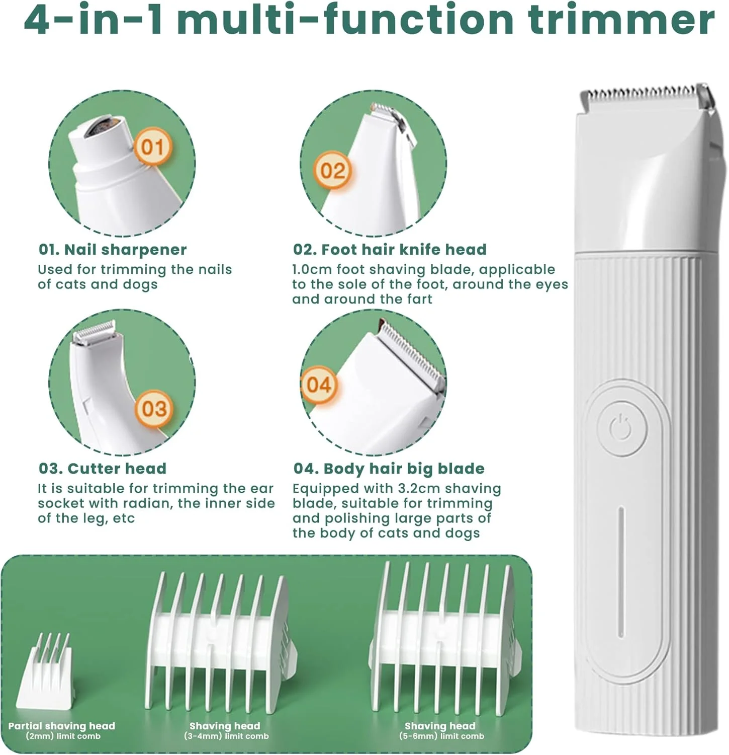 ماشین اصلاح موی سگ Wisfunlly، کیت پیرایش موی حیوانات خانگی برقی، ماشین اصلاح شارژی با 4 سر برش و 3 شانه راهنما، ماشین اصلاح حیوانات خانگی کم صدا برای اصلاح موی سگ در اطراف پنجه ها، چشم ها، گوش ها، صورت و کپل