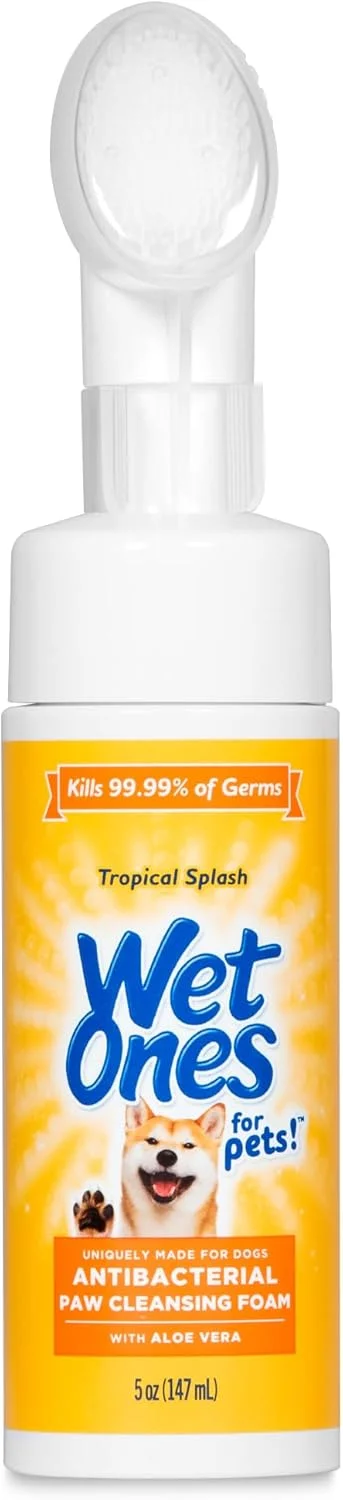 فوم پاک کننده آنتی باکتریال پنجه سگ Wet Ones برای حیوانات خانگی با برس اسکرابر داخلی، رایحه Tropical Splash، 147 میلی لیتر | پاک کننده پنجه سگ با فوم و برس آنتی باکتریال