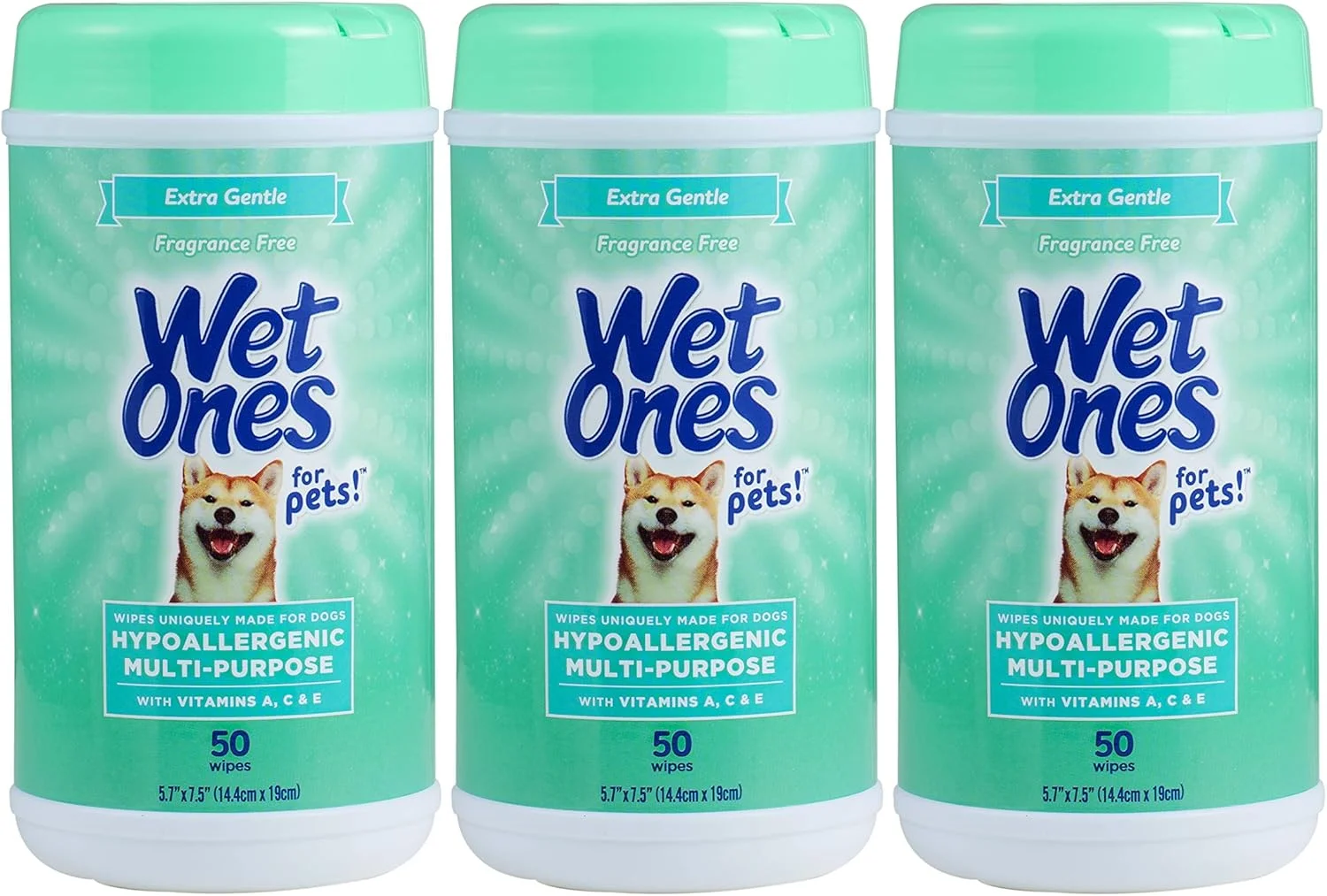 دستمال مرطوب چند منظوره سگ Wet Ones حاوی ویتامین های A، C و E | دستمال مرطوب بدون عطر برای انواع سگ ها | بسته 3 عددی 50 تایی