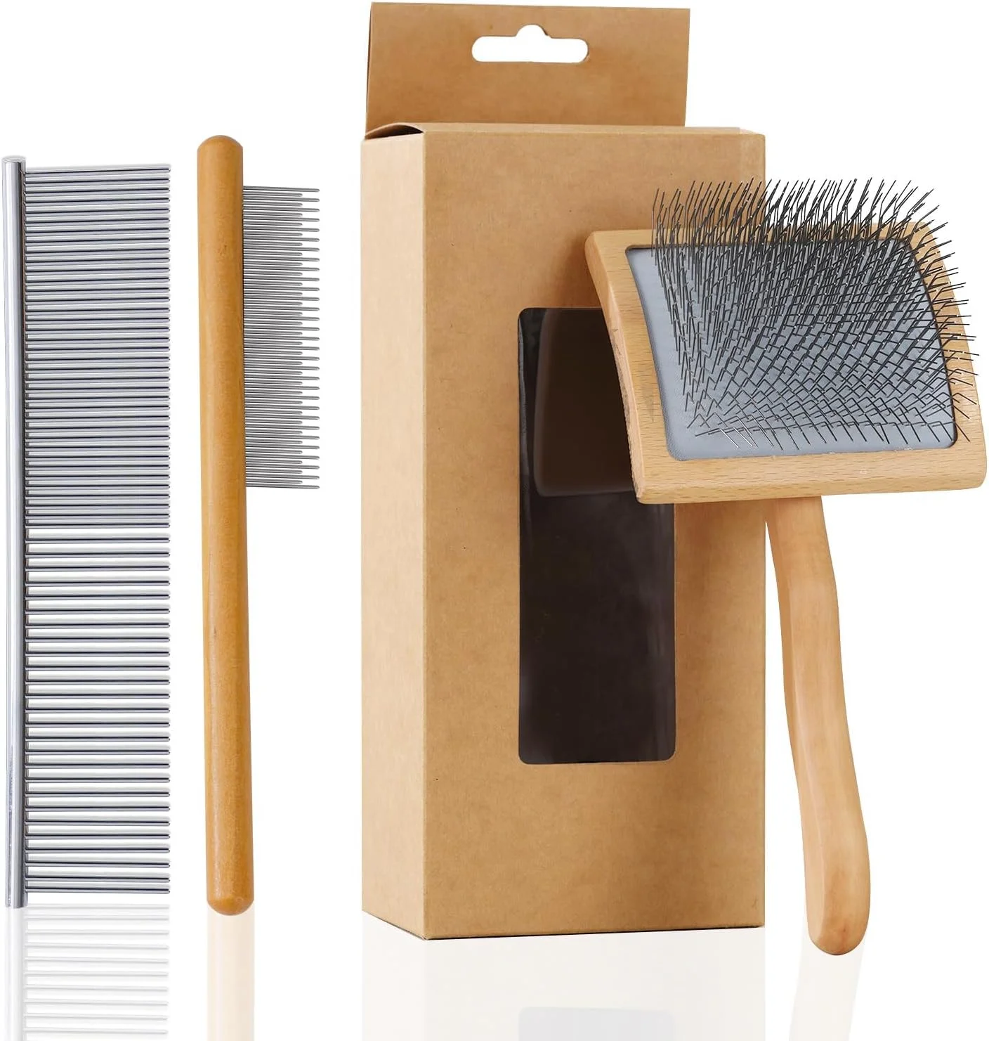 برس نرم کننده سگ Werduoland برای سگ های مو بلند، برس Doodle برای سگ ها، برس نرم کننده سگ بزرگ برای Goldendoodle ها با دسته چوبی جامد ارگونومیک، برس نظافت موی بلند برای سگ ها، چوب