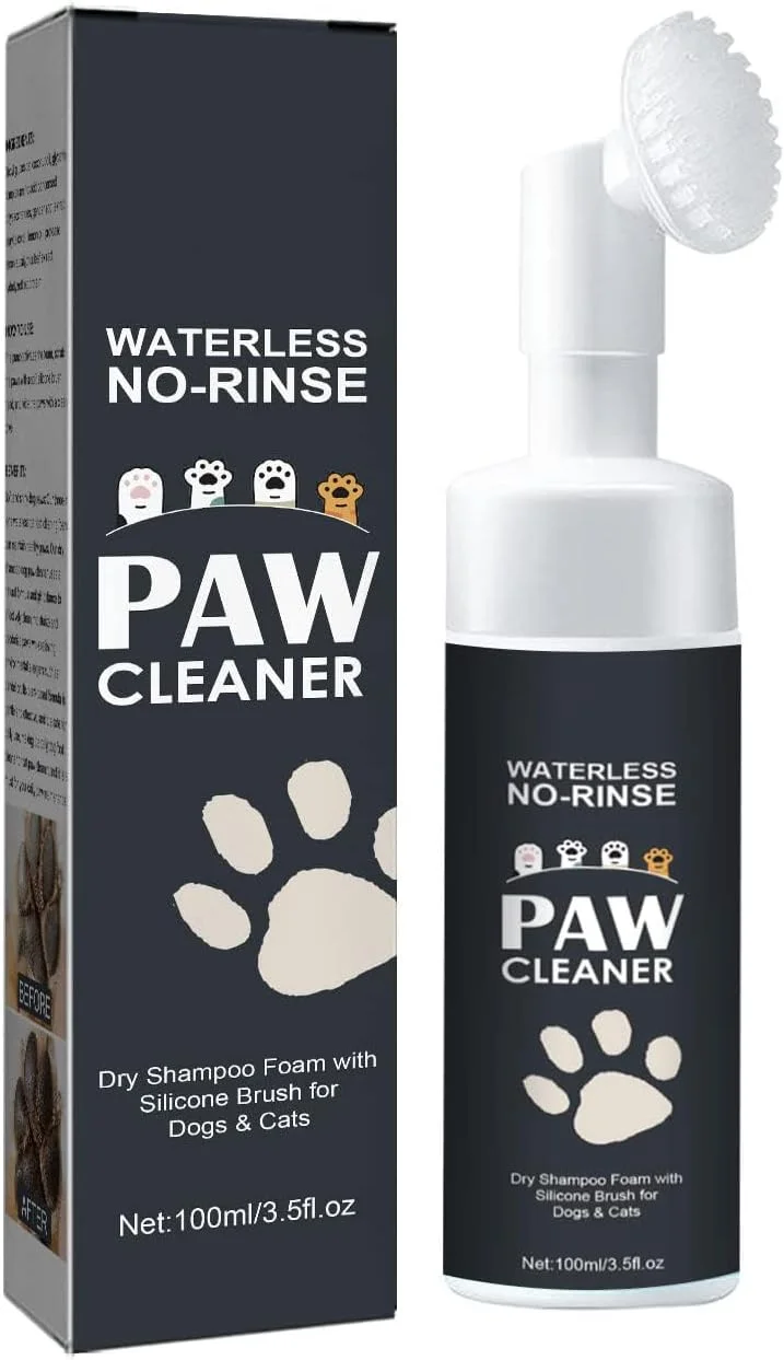 شامپو خشک تمیز کننده پنجه بدون آب برای سگ، گربه و حیوانات خانگی، پاک کننده فوم بدون نیاز به آبکشی Azonee با برس سیلیکونی، شامپو خشک برای تمیز کردن عمیق، ملایم و دارای pH متعادل برای توله سگ (100 میلی لیتر)