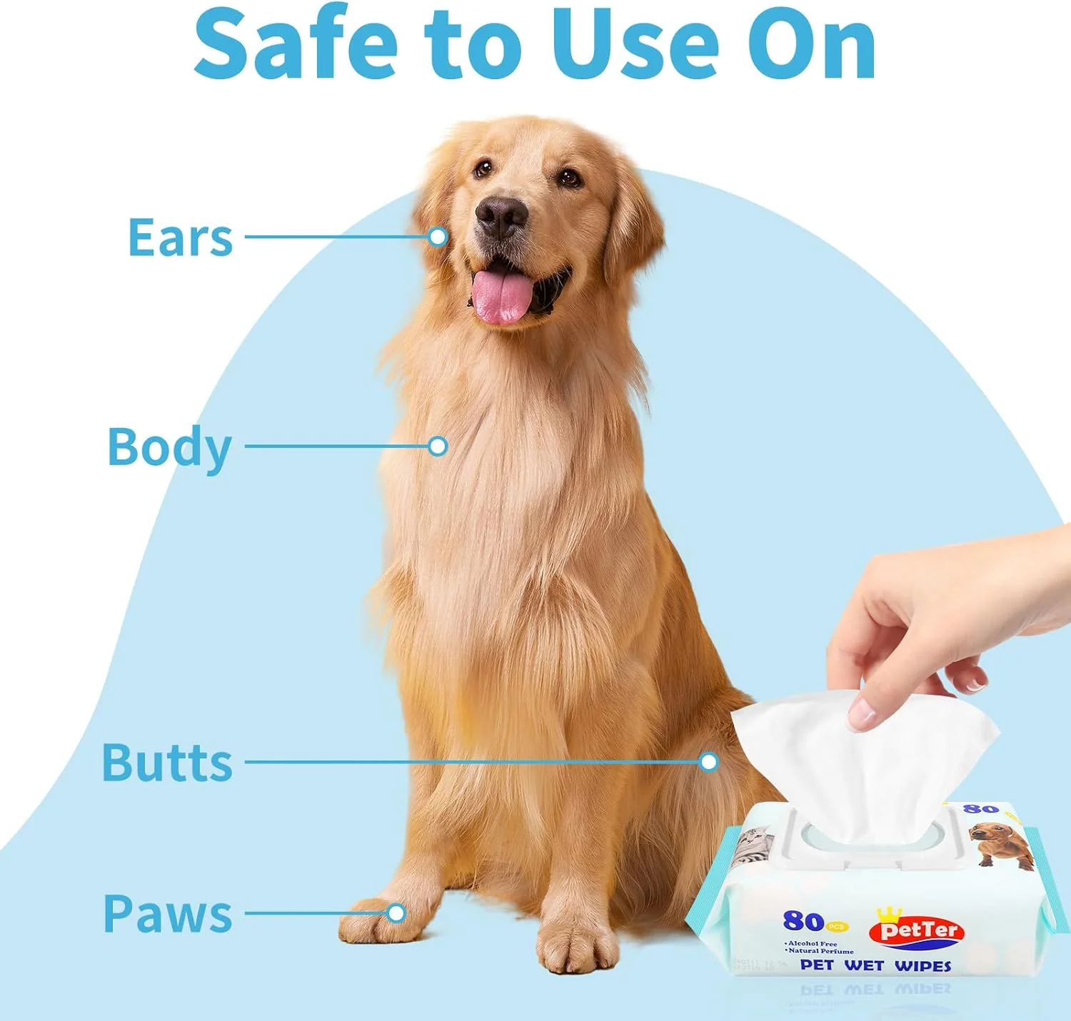 دستمال مرطوب سگ Waovacy، 80 عدد، دستمال مرطوب نظافت حیوانات خانگی برای تمیز کردن پنجه، گوش، باسن، صورت و چشم سگ و گربه، دستمال مرطوب بدون عطر و خوشبو کننده برای مراقبت روزانه حیوانات خانگی، بدون الکل (1 بسته)