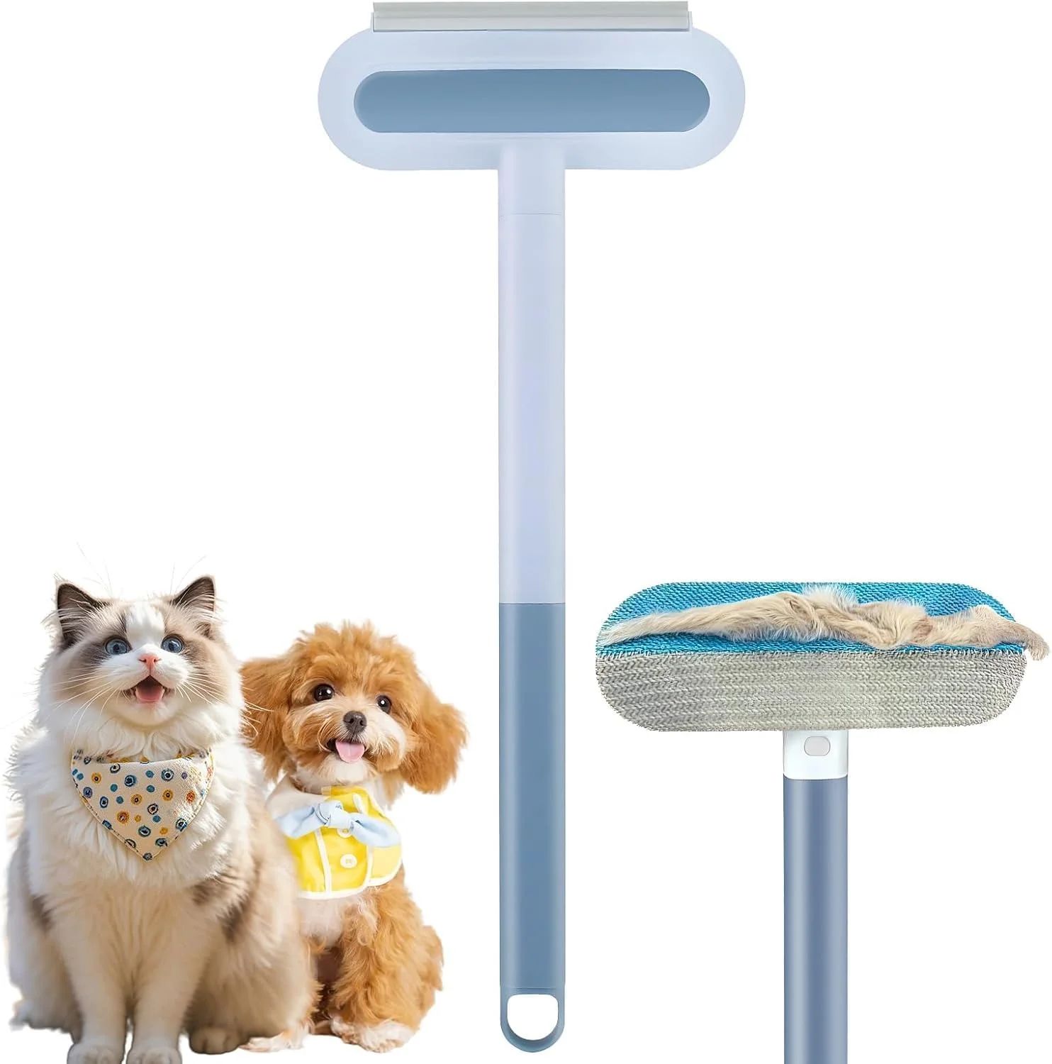 ابزار موبر حیوانات خانگی WAMBORY برای مبل، ابزار موگیری 4 در 1 قابل استفاده مجدد برای موی گربه و سگ، برس تمیز کننده برای کاشی پنجره، موبر چند منظوره با دسته بلند برای مبلمان، فرش، لباس، رختخواب