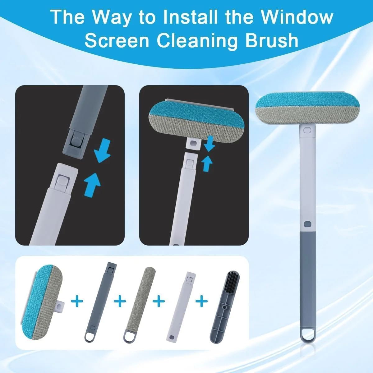 ابزار موبر حیوانات خانگی WAMBORY برای مبل، ابزار موگیری 4 در 1 قابل استفاده مجدد برای موی گربه و سگ، برس تمیز کننده برای کاشی پنجره، موبر چند منظوره با دسته بلند برای مبلمان، فرش، لباس، رختخواب