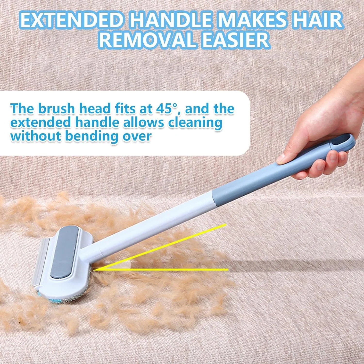 ابزار موبر حیوانات خانگی WAMBORY برای مبل، ابزار موگیری 4 در 1 قابل استفاده مجدد برای موی گربه و سگ، برس تمیز کننده برای کاشی پنجره، موبر چند منظوره با دسته بلند برای مبلمان، فرش، لباس، رختخواب