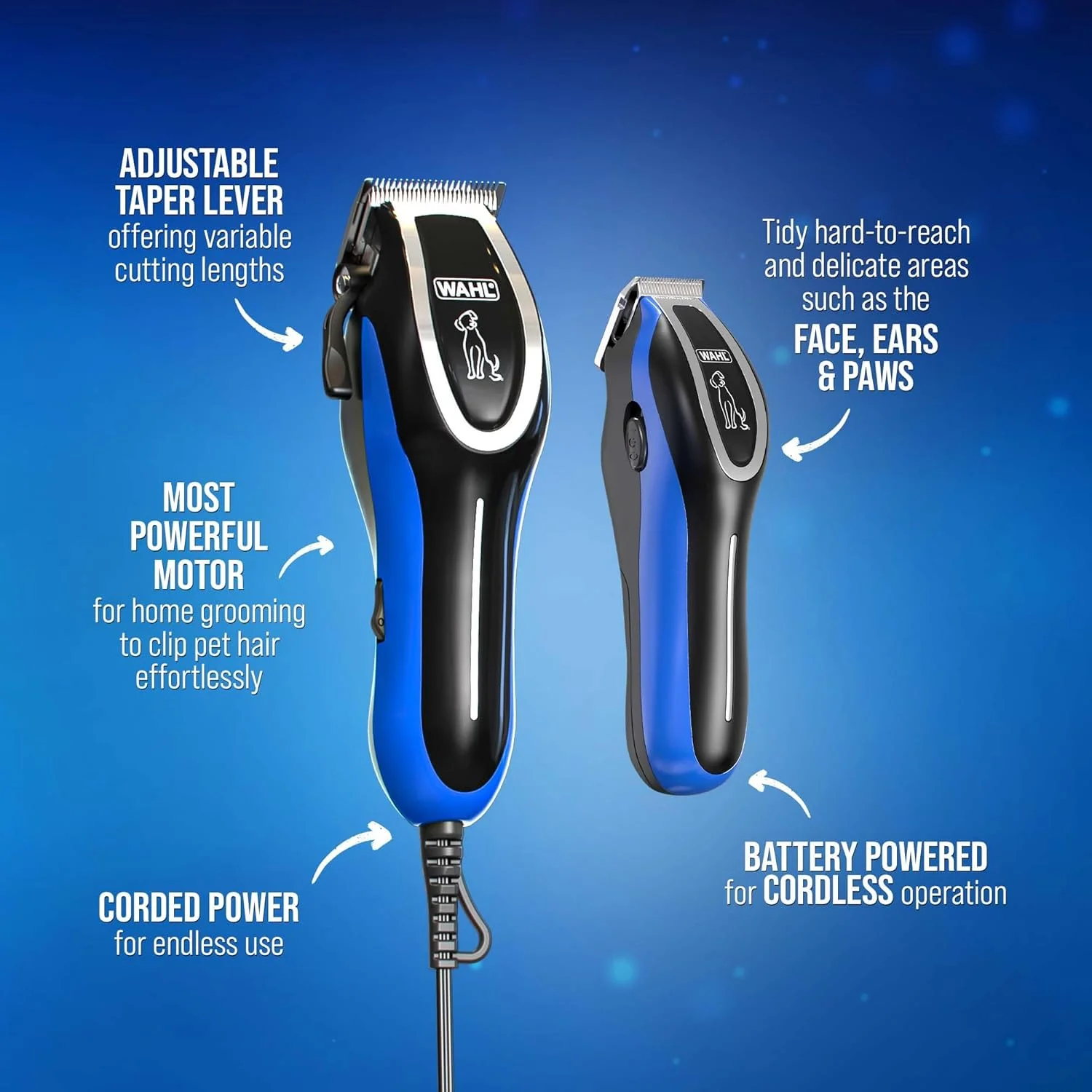 ست کامل ماشین اصلاح و پیرایش سگ Wahl، ماشین اصلاح سگ، پیرایش کامل مو، ماشین اصلاح حیوانات خانگی سیمی کم صدا، تریمر حیوانات خانگی، پیرایش حیوانات خانگی در خانه