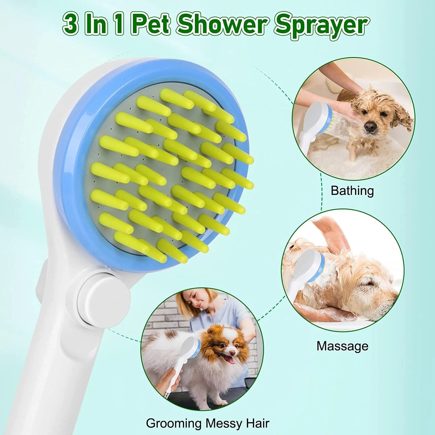 دوش حیوانات خانگی Vsell24، سر دوش برس حمام حیوانات خانگی برای حمام کردن، نظافت، ماساژ و موارد دیگر در داخل و خارج از خانه برای گربه ها و سگ ها